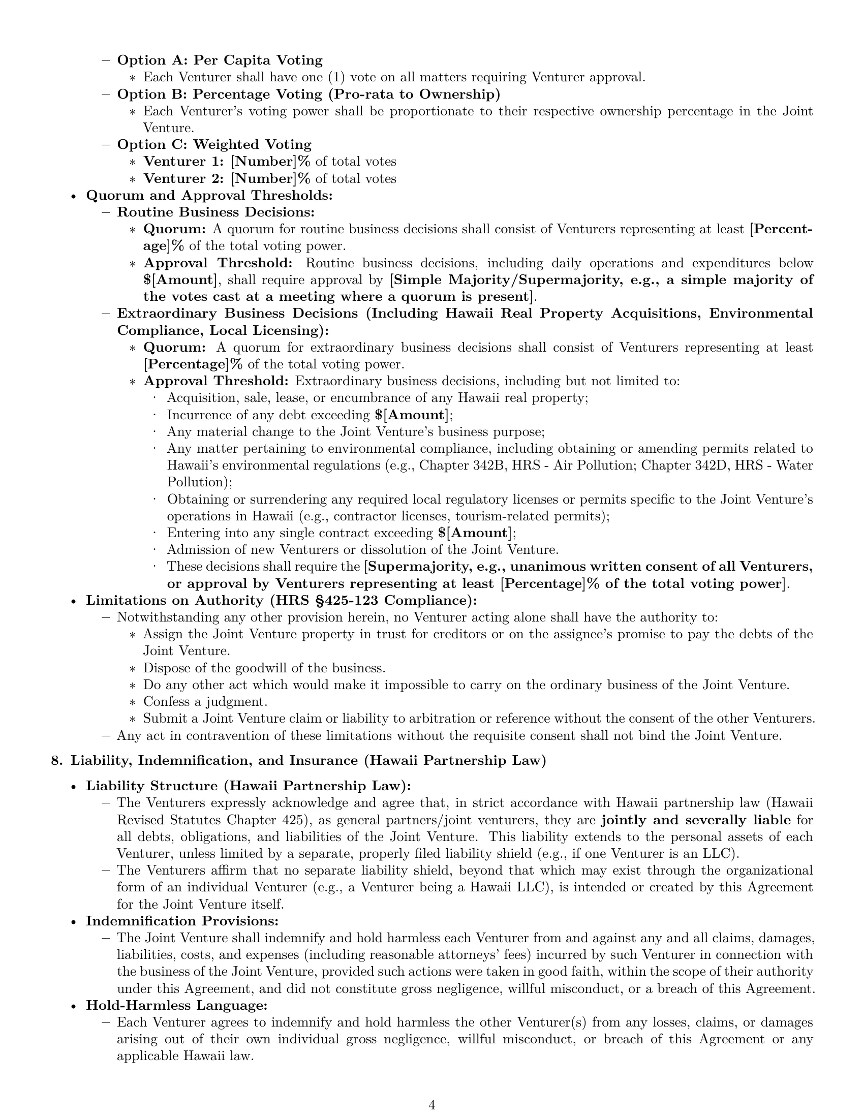 Preview page 4 of Pro Hawaii joint venture agreement template