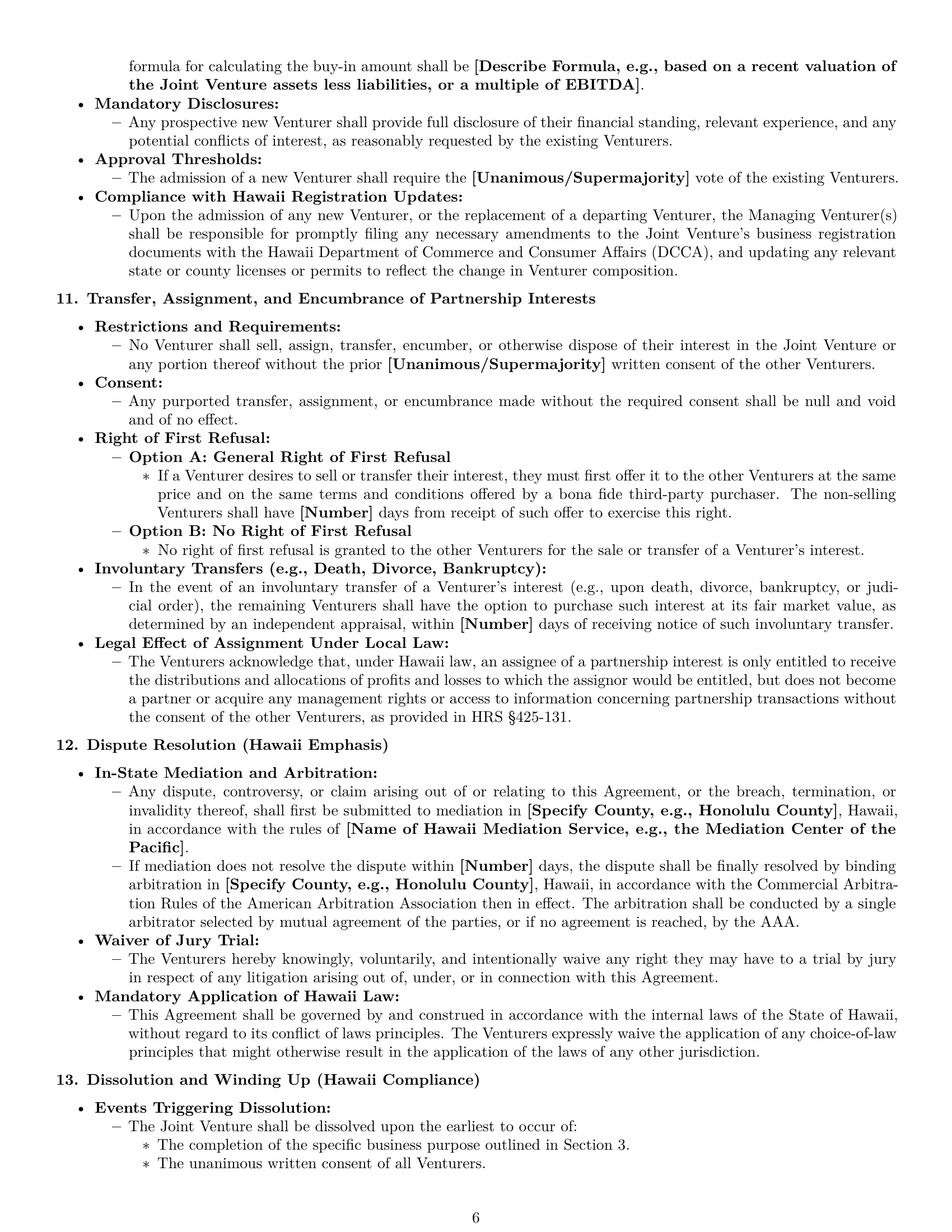 Preview page 6 of Pro Hawaii joint venture agreement template