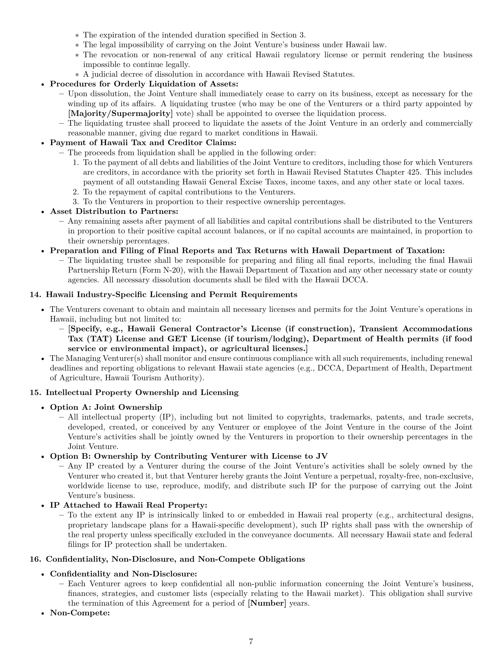 Preview page 7 of Pro Hawaii joint venture agreement template