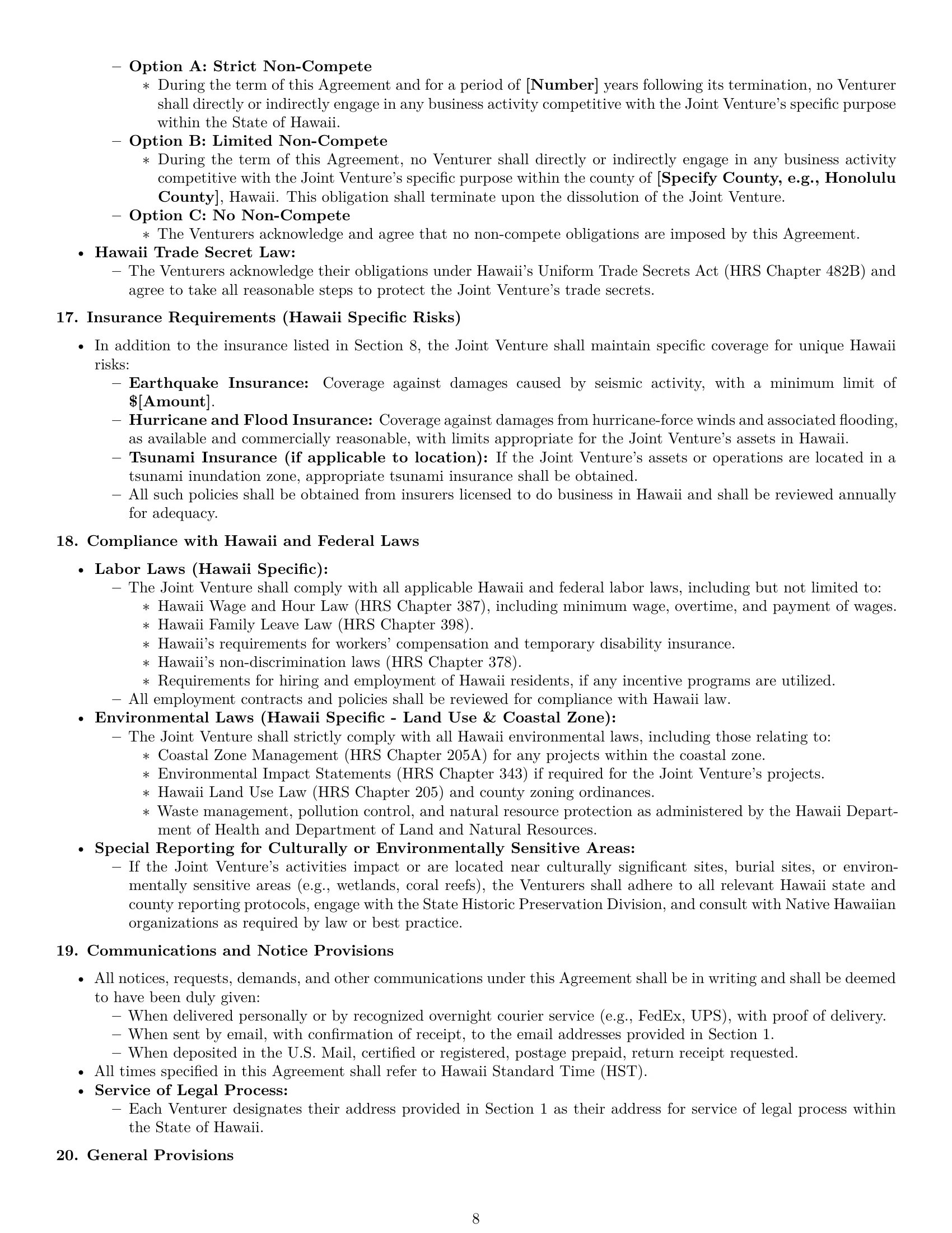 Preview page 8 of Pro Hawaii joint venture agreement template