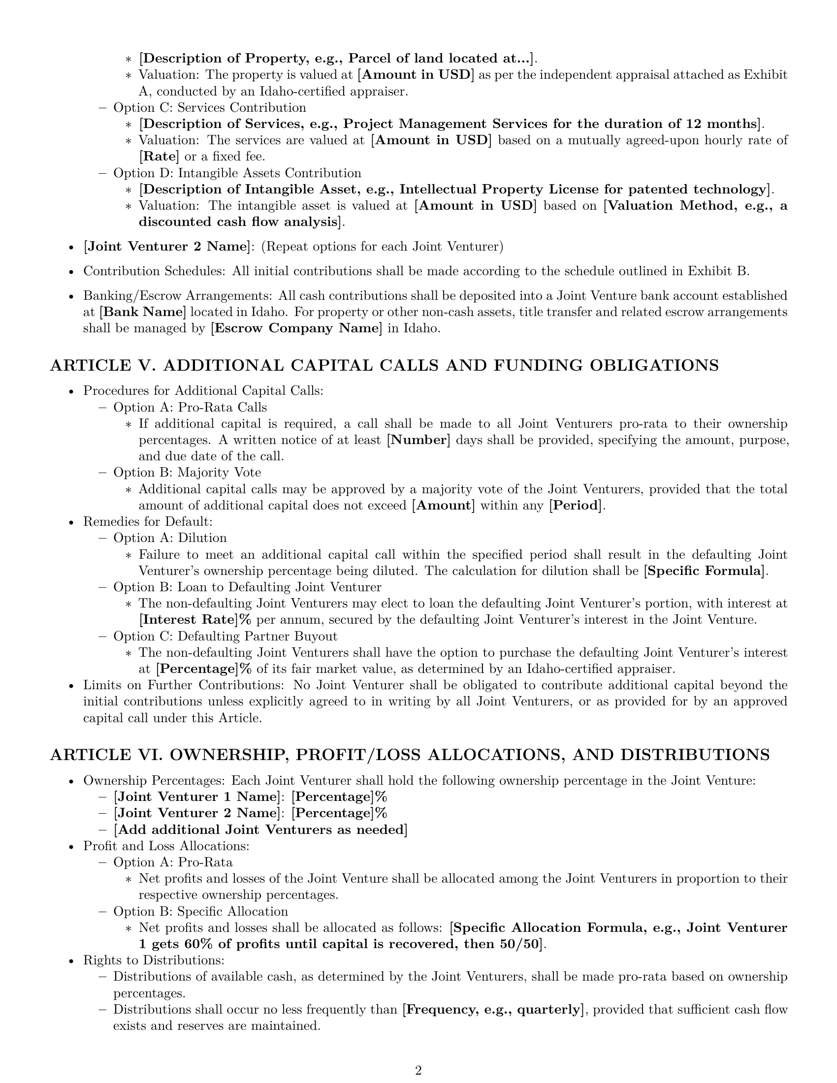 Preview page 2 of Pro Idaho joint venture agreement template