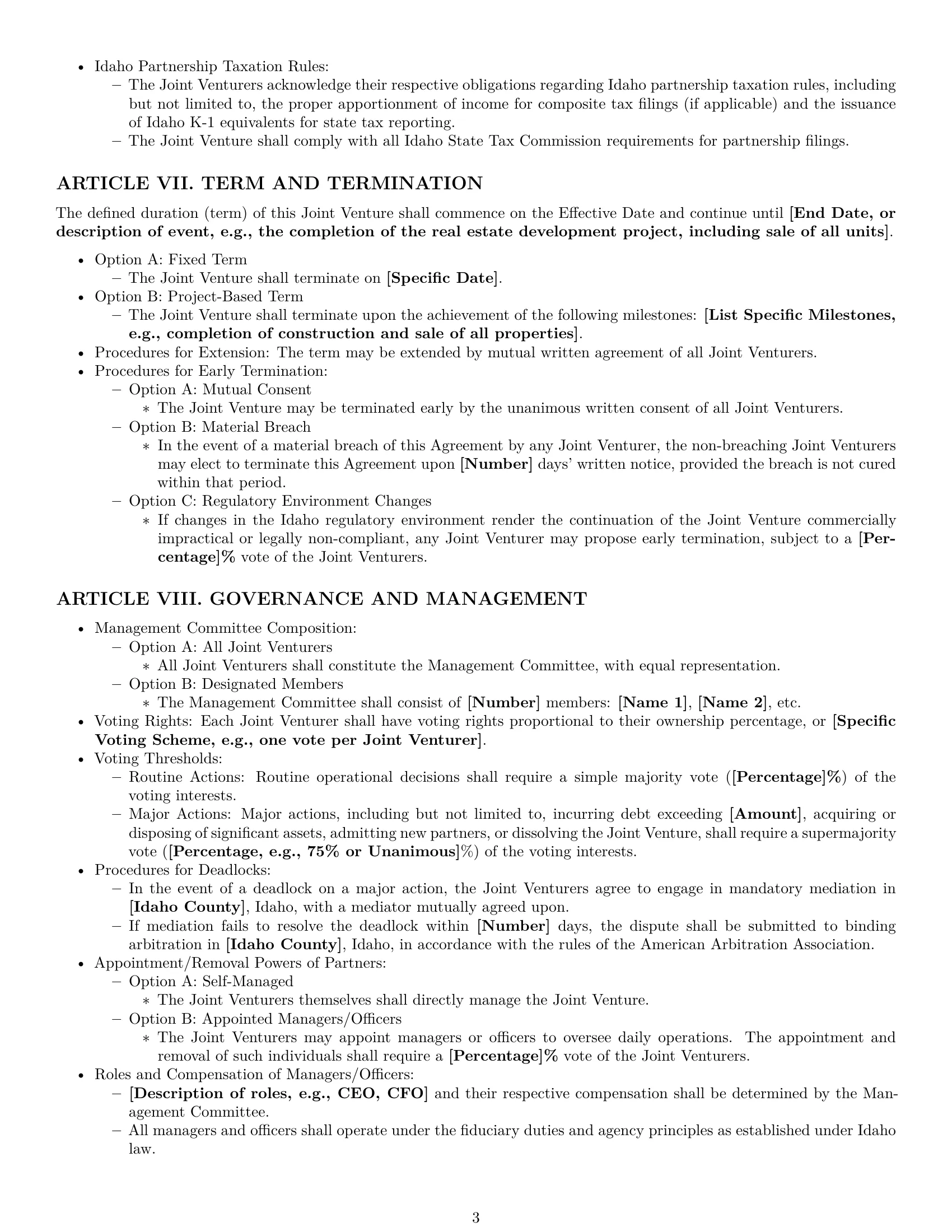 Preview page 3 of Pro Idaho joint venture agreement template