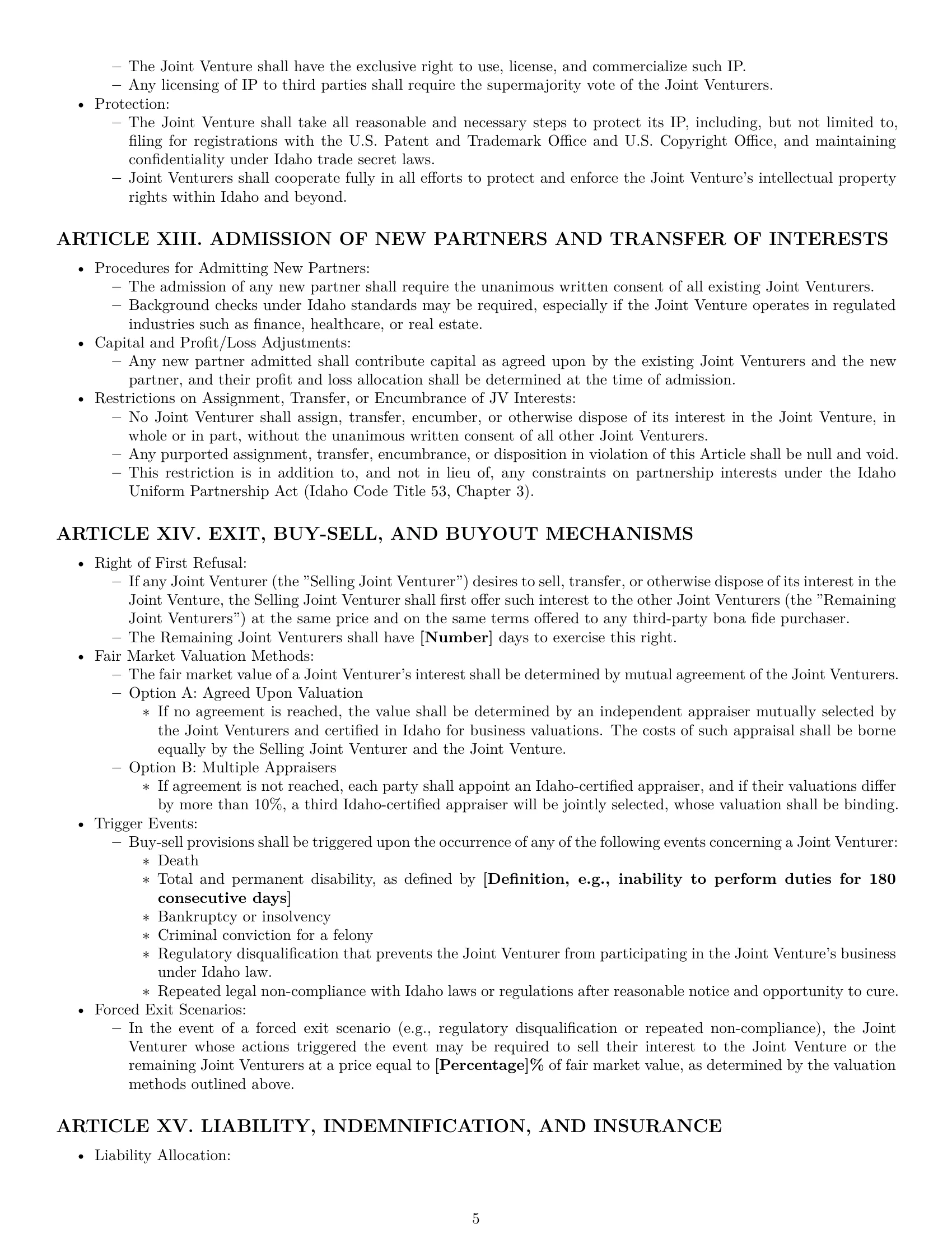 Preview page 5 of Pro Idaho joint venture agreement template