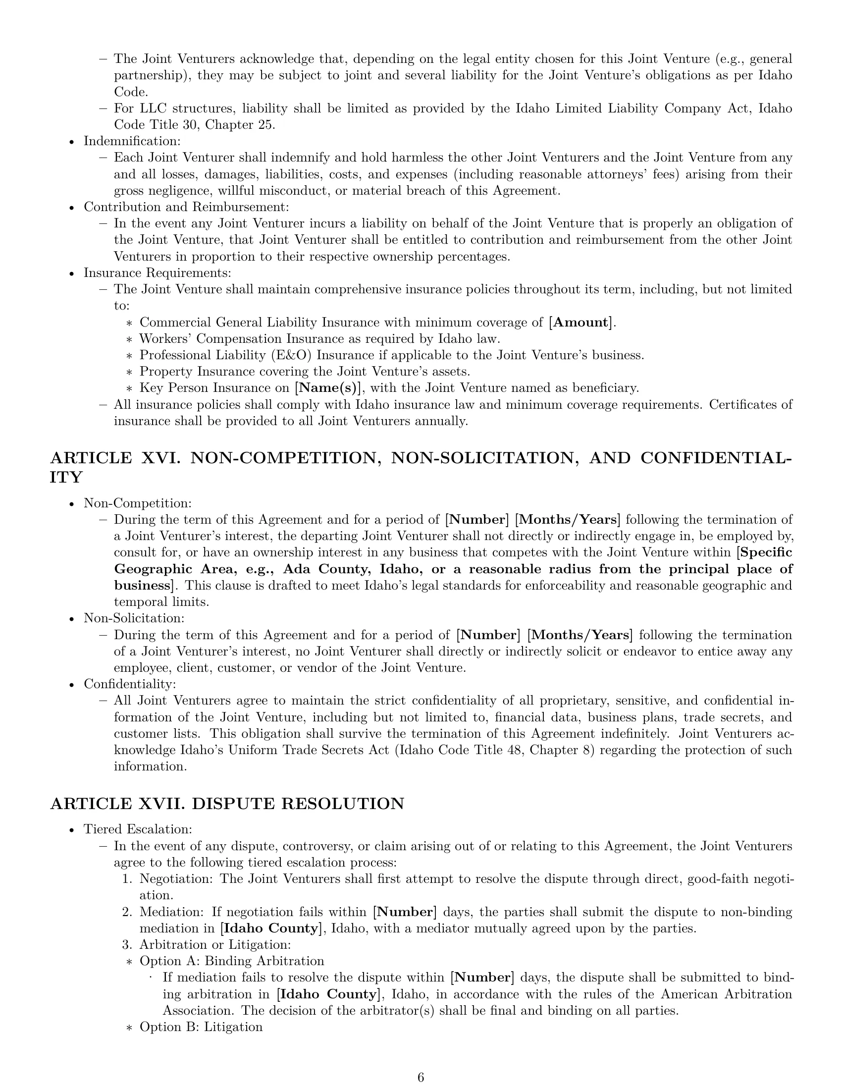 Preview page 6 of Pro Idaho joint venture agreement template