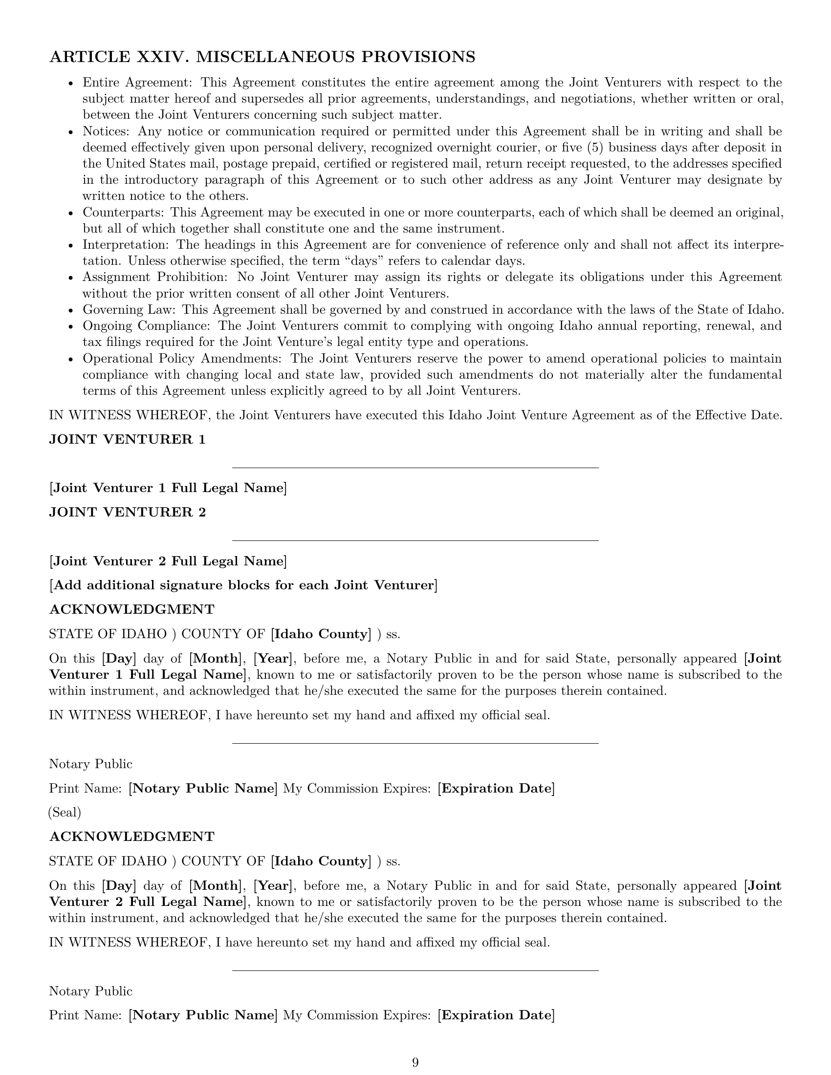 Preview page 9 of Pro Idaho joint venture agreement template
