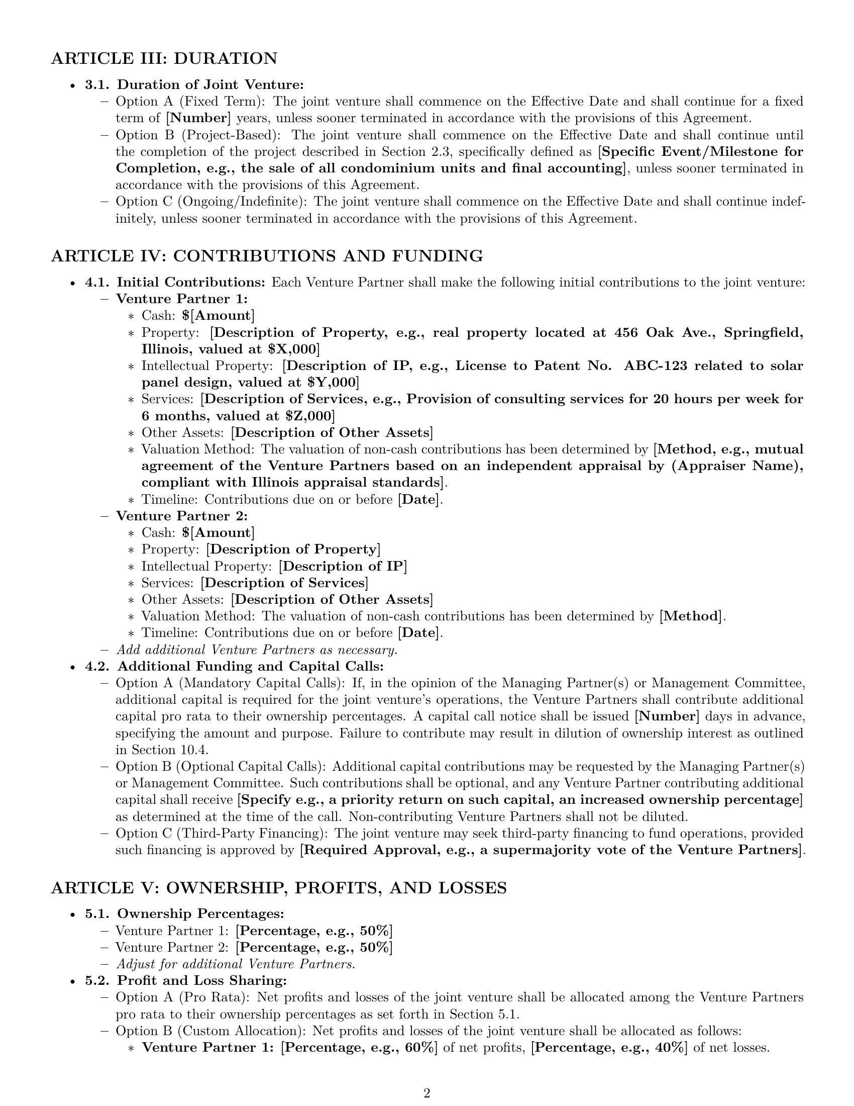 Preview page 2 of Pro Illinois joint venture agreement template