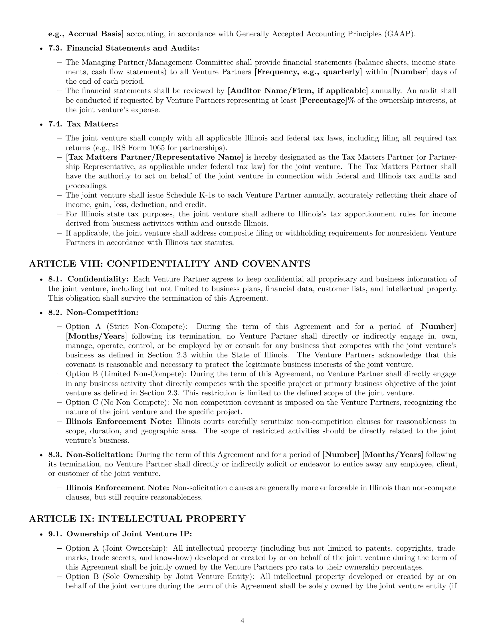 Preview page 4 of Pro Illinois joint venture agreement template