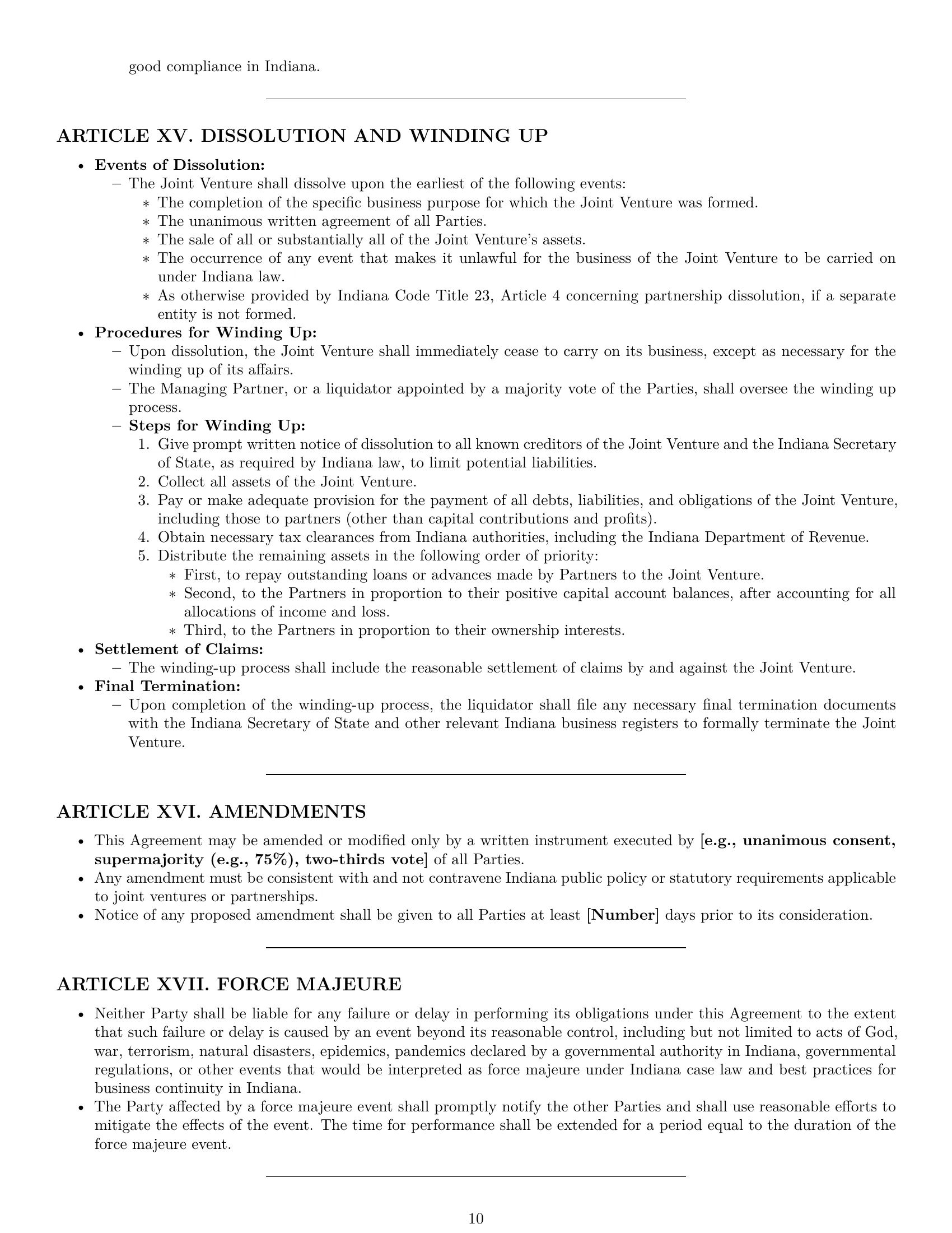Preview page 10 of Pro Indiana joint venture agreement template