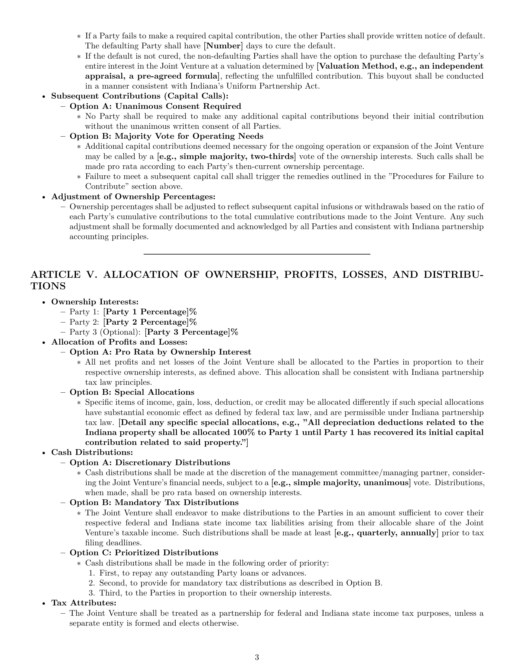 Preview page 3 of Pro Indiana joint venture agreement template