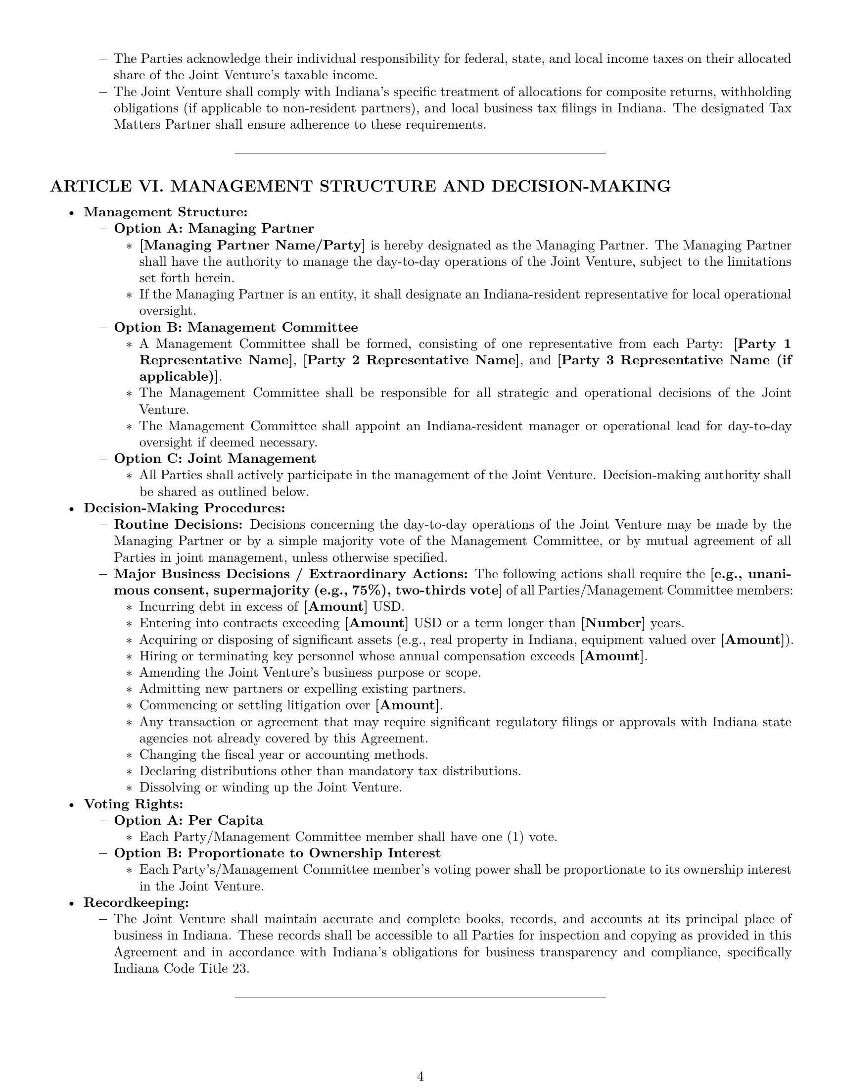 Preview page 4 of Pro Indiana joint venture agreement template