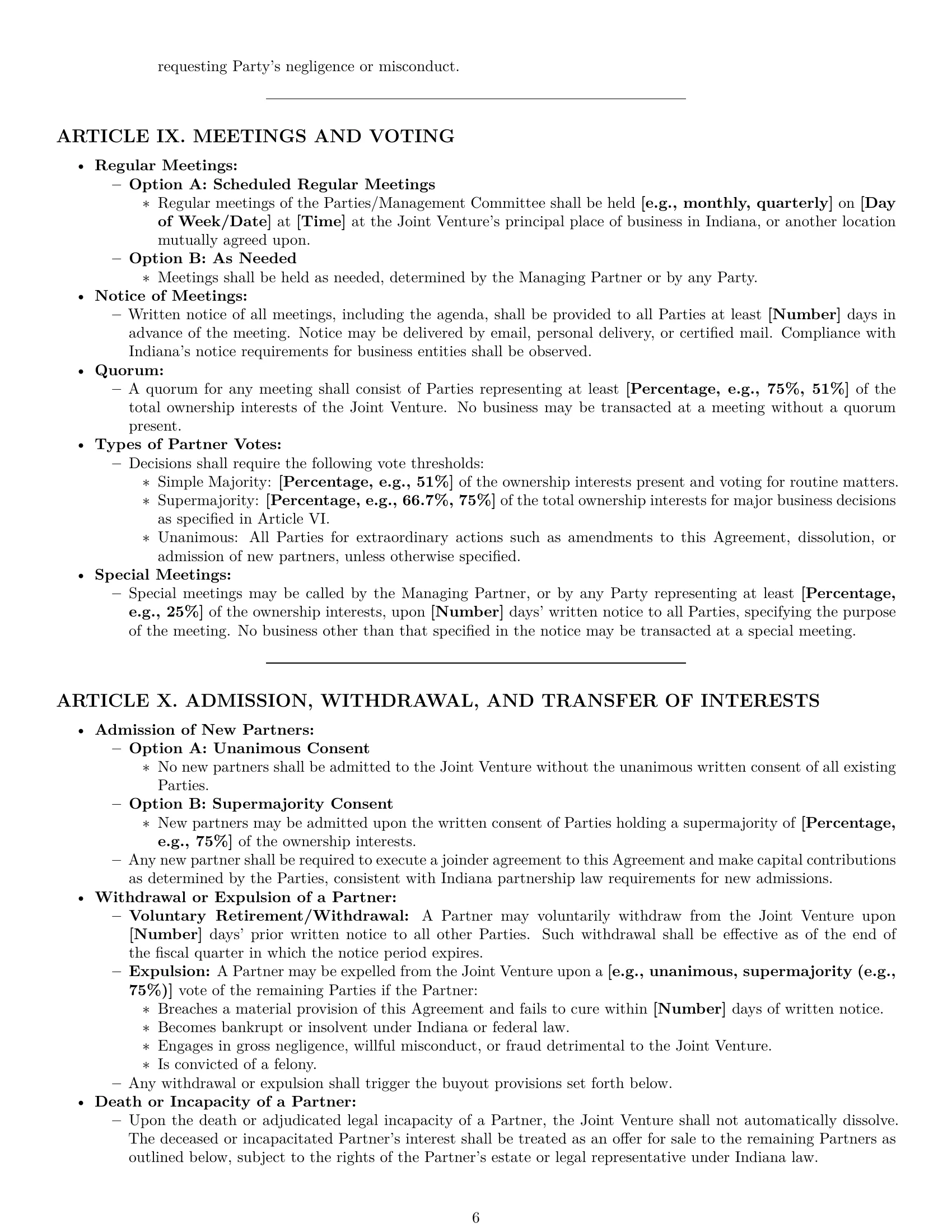 Preview page 6 of Pro Indiana joint venture agreement template