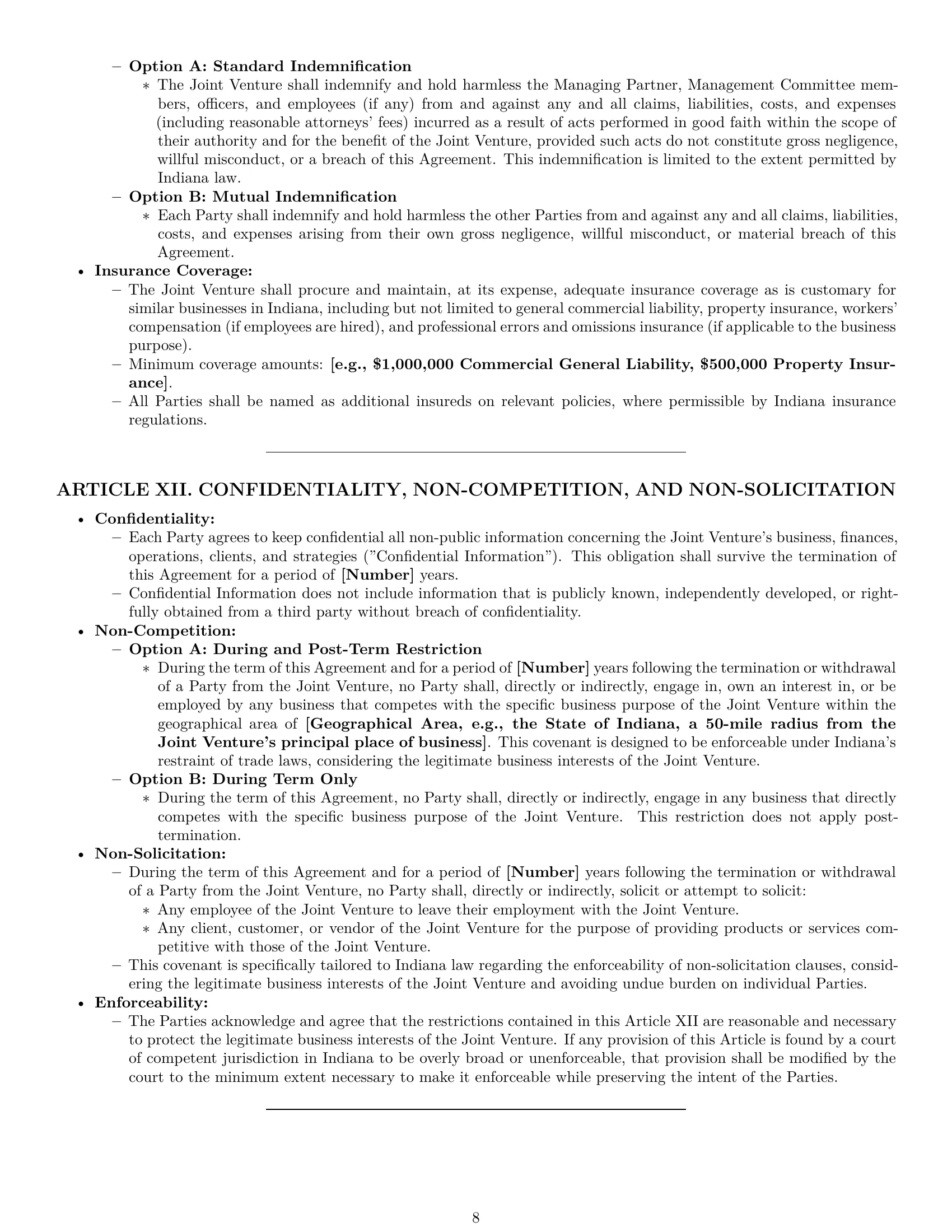 Preview page 8 of Pro Indiana joint venture agreement template