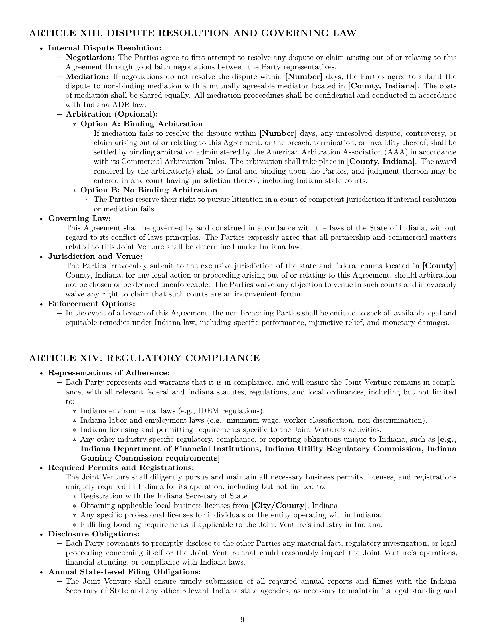 Preview page 9 of Pro Indiana joint venture agreement template