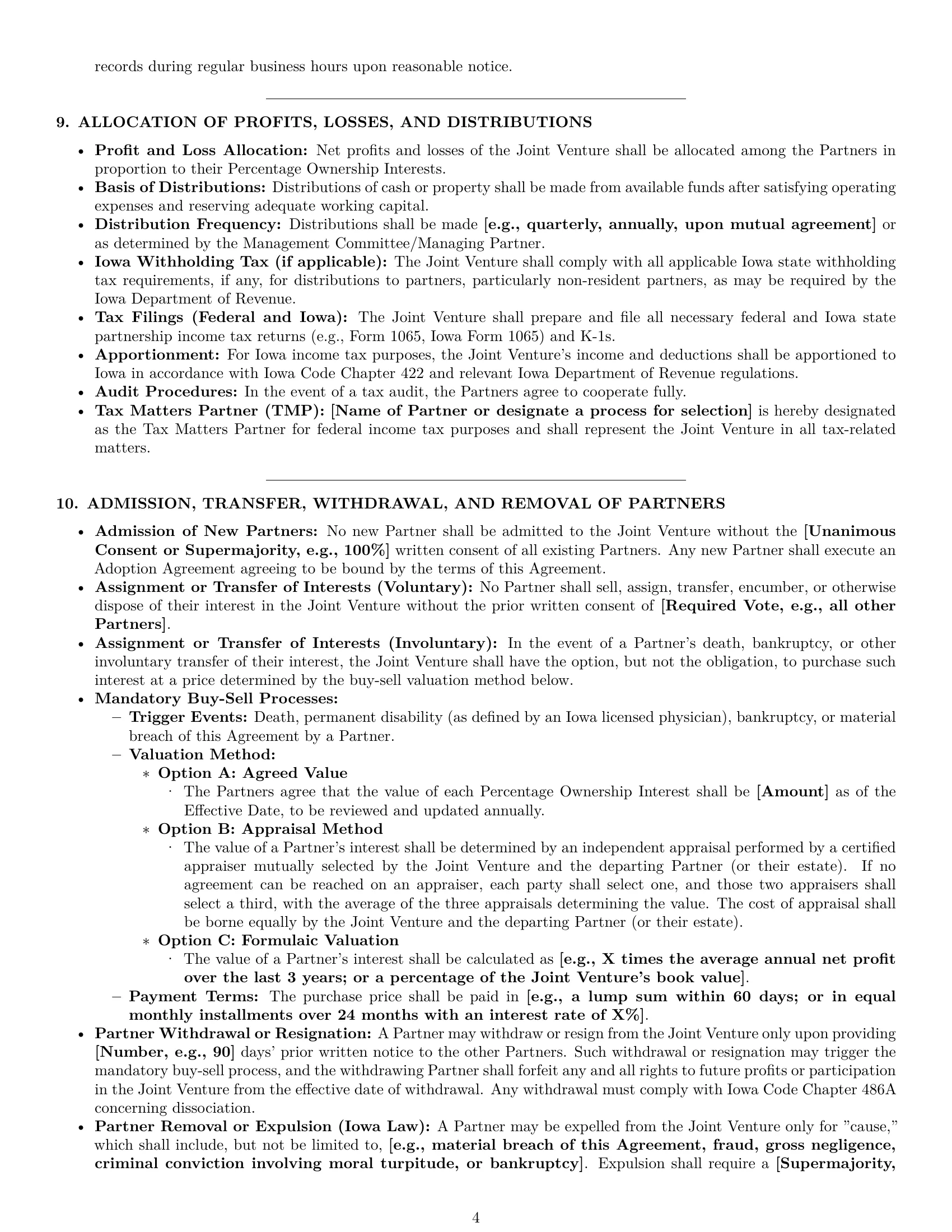 Preview page 4 of Pro Iowa joint venture agreement template