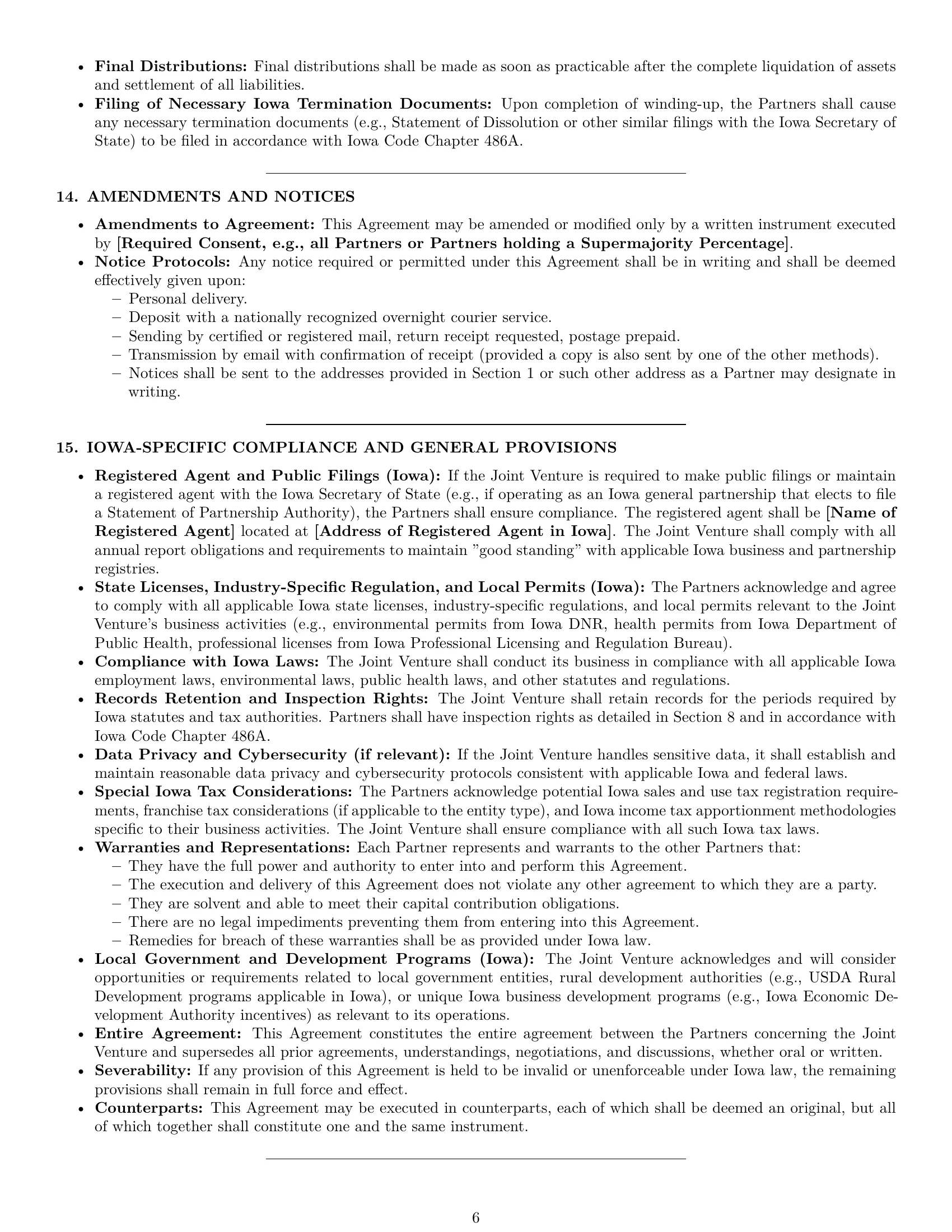 Preview page 6 of Pro Iowa joint venture agreement template