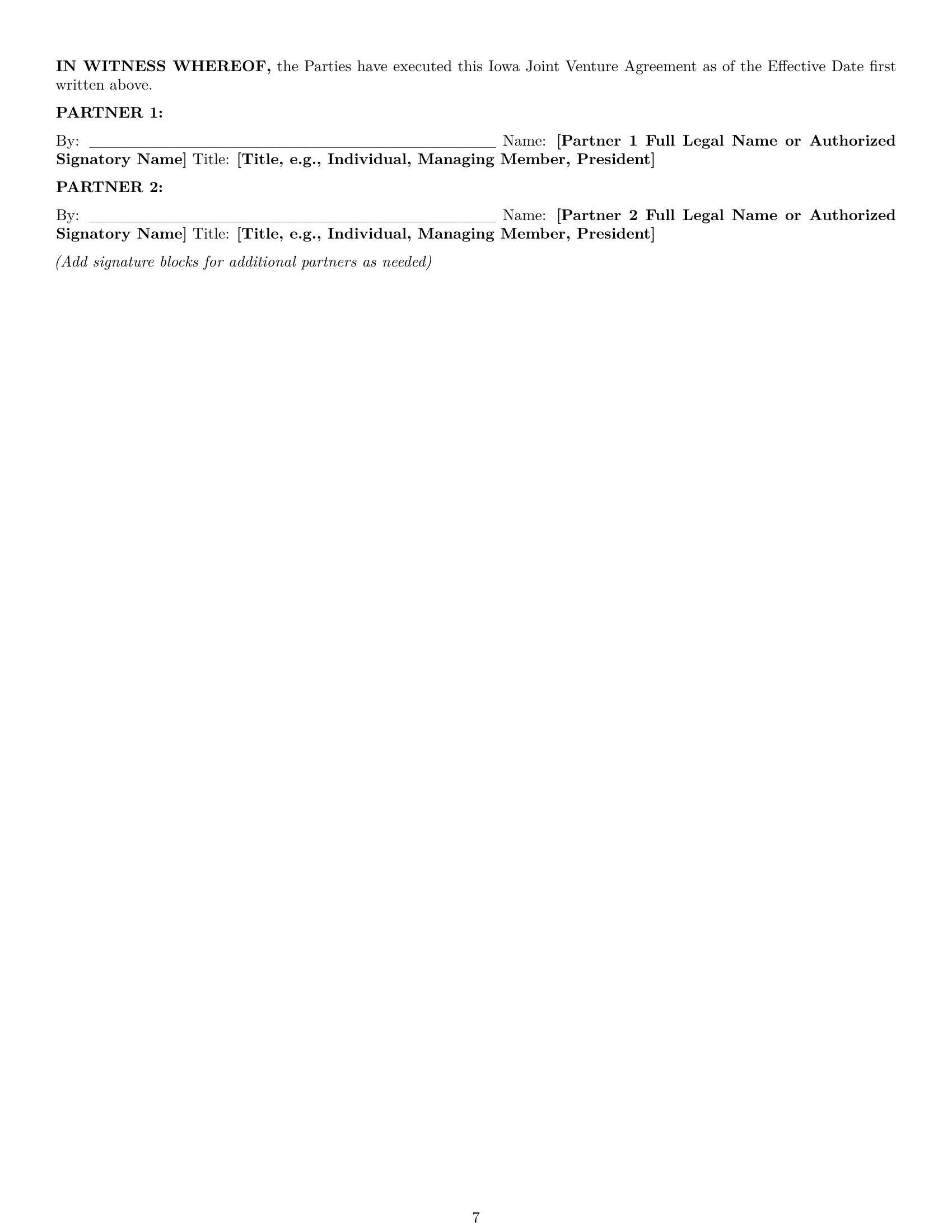 Preview page 7 of Pro Iowa joint venture agreement template