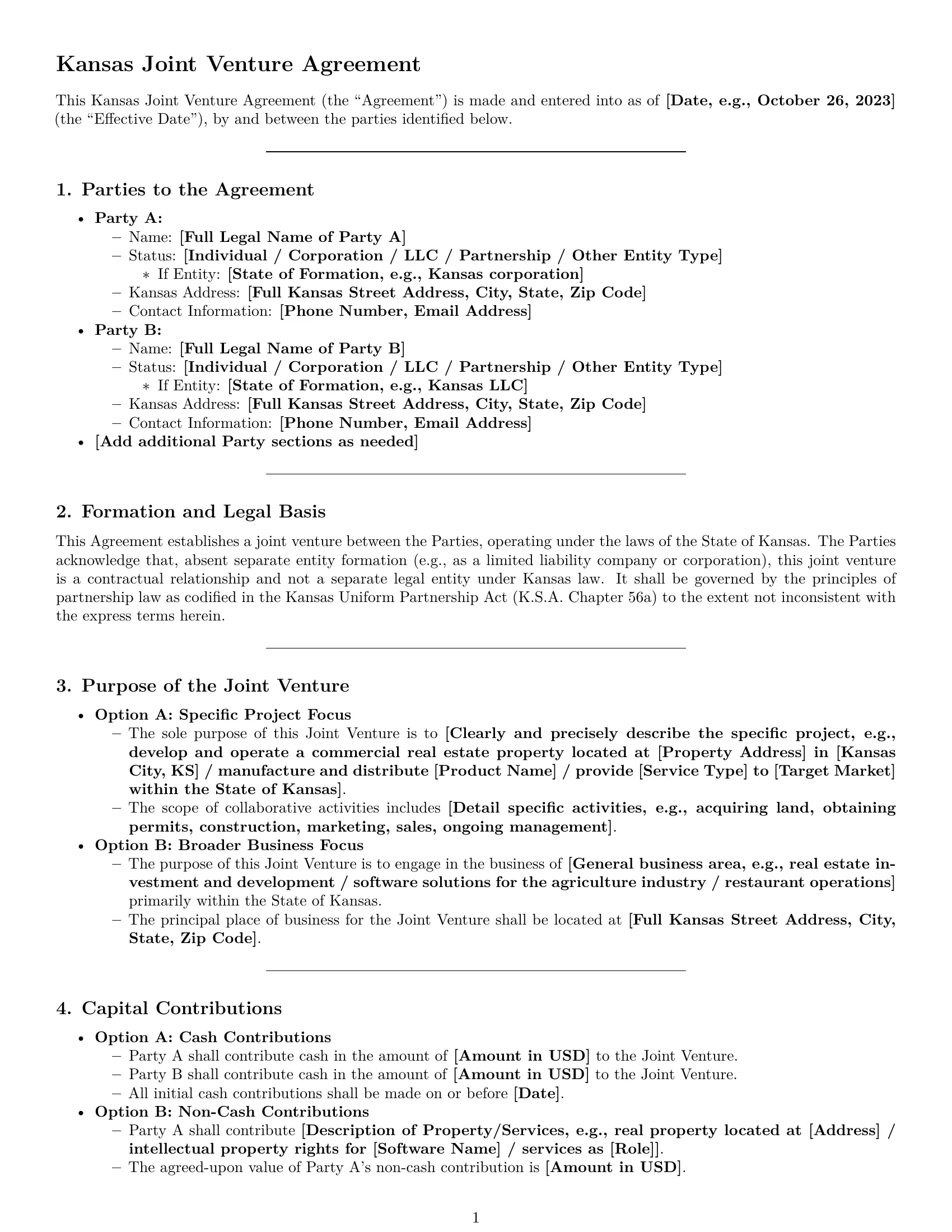Preview page 1 of Pro Kansas joint venture agreement template