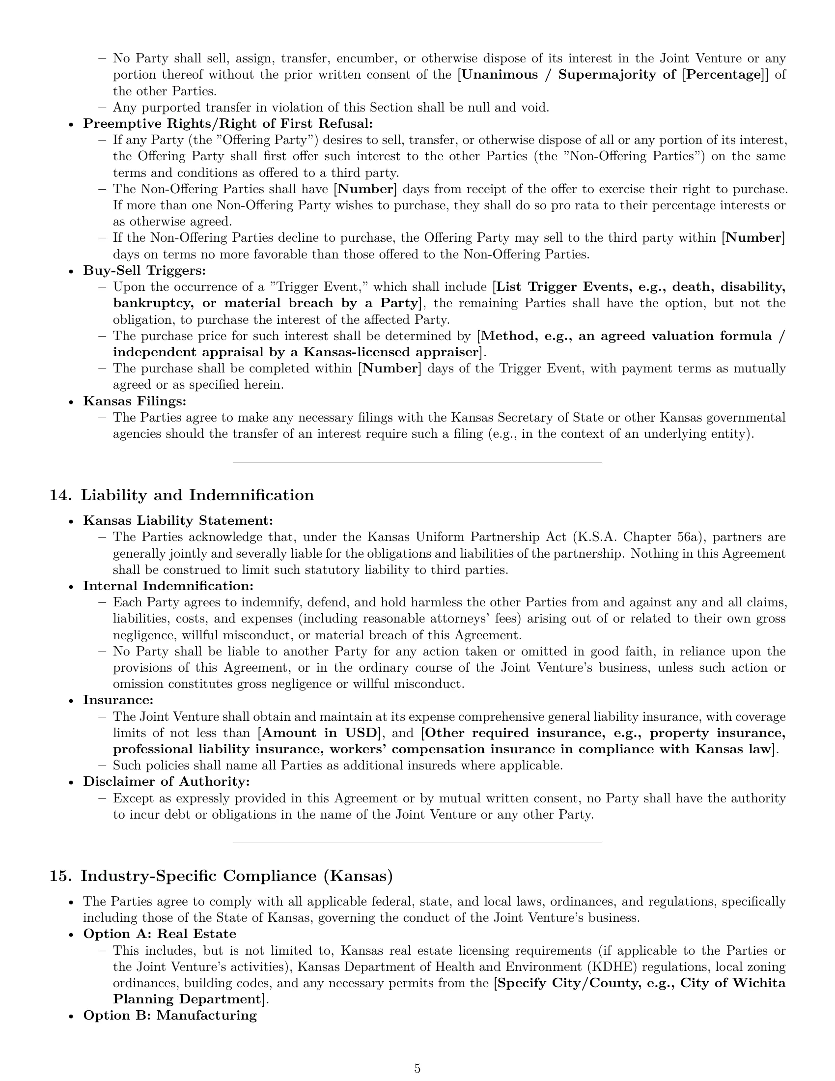 Preview page 5 of Pro Kansas joint venture agreement template