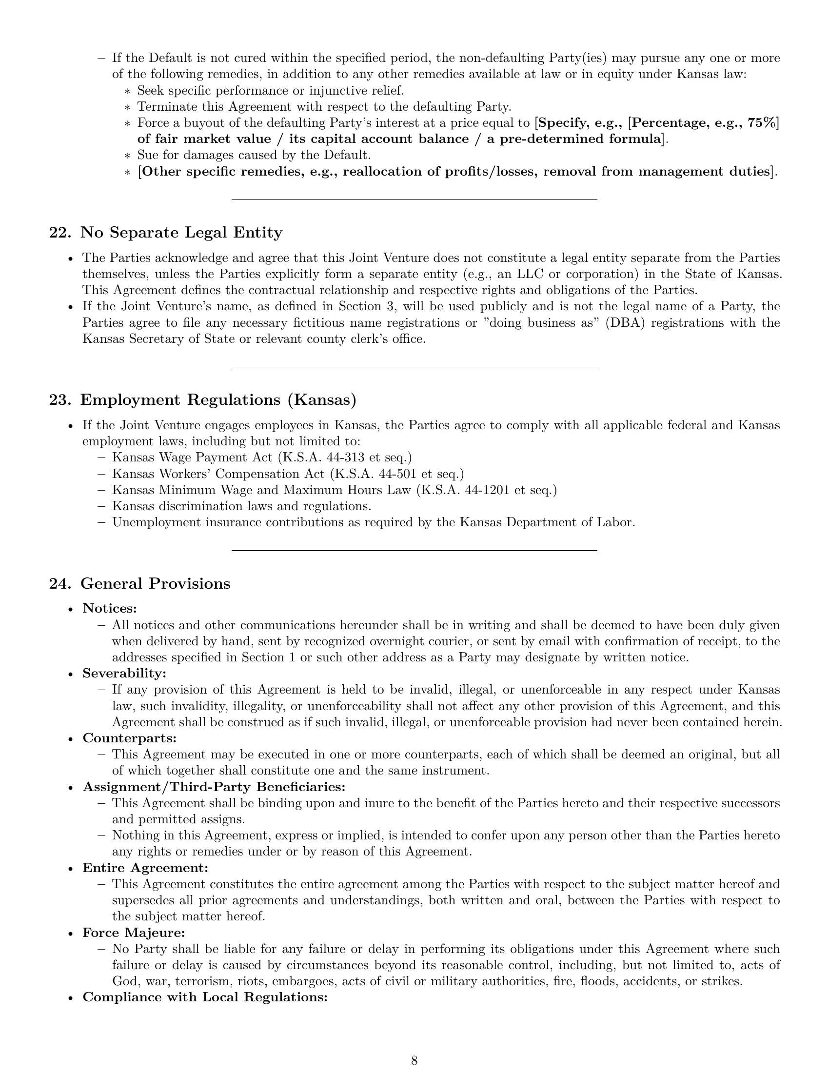 Preview page 8 of Pro Kansas joint venture agreement template