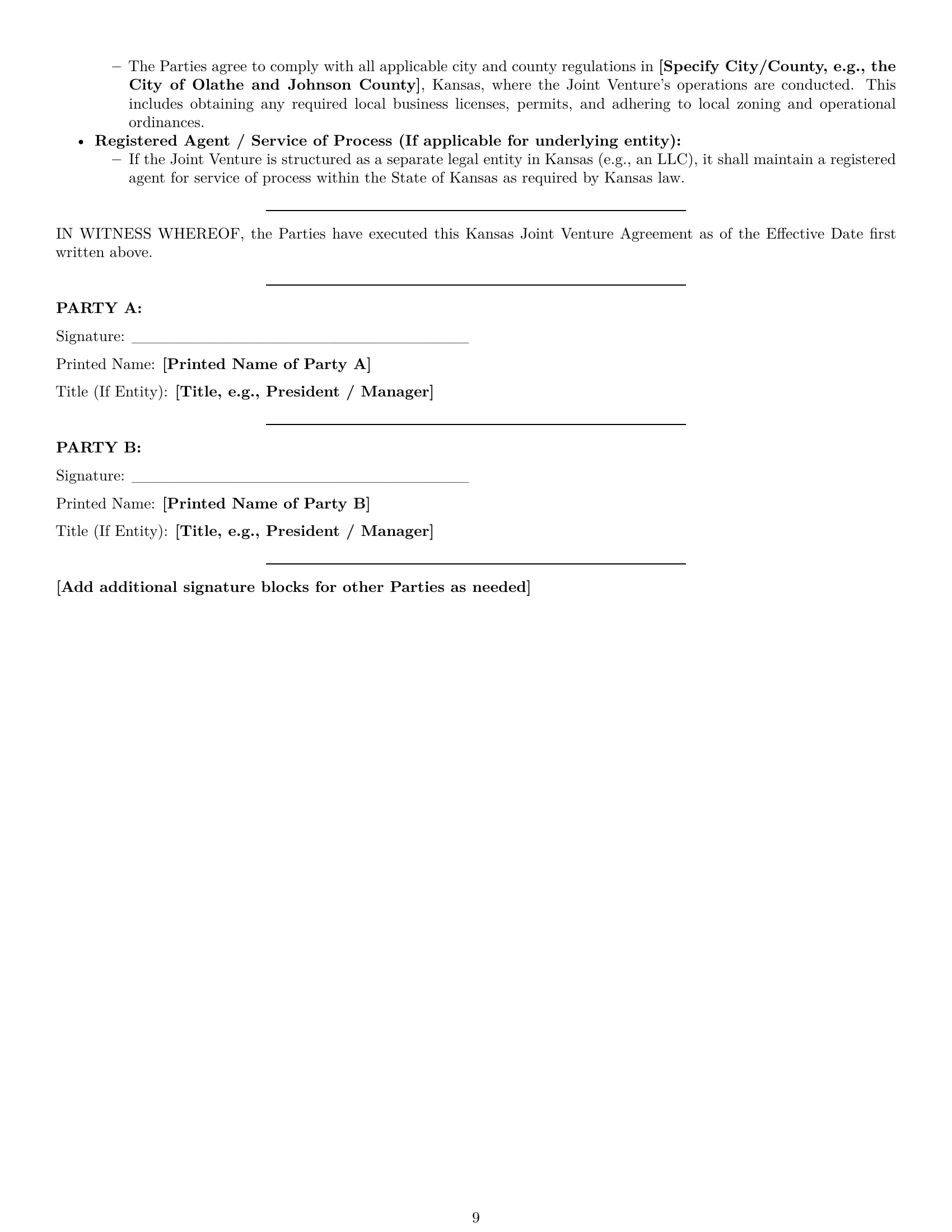Preview page 9 of Pro Kansas joint venture agreement template