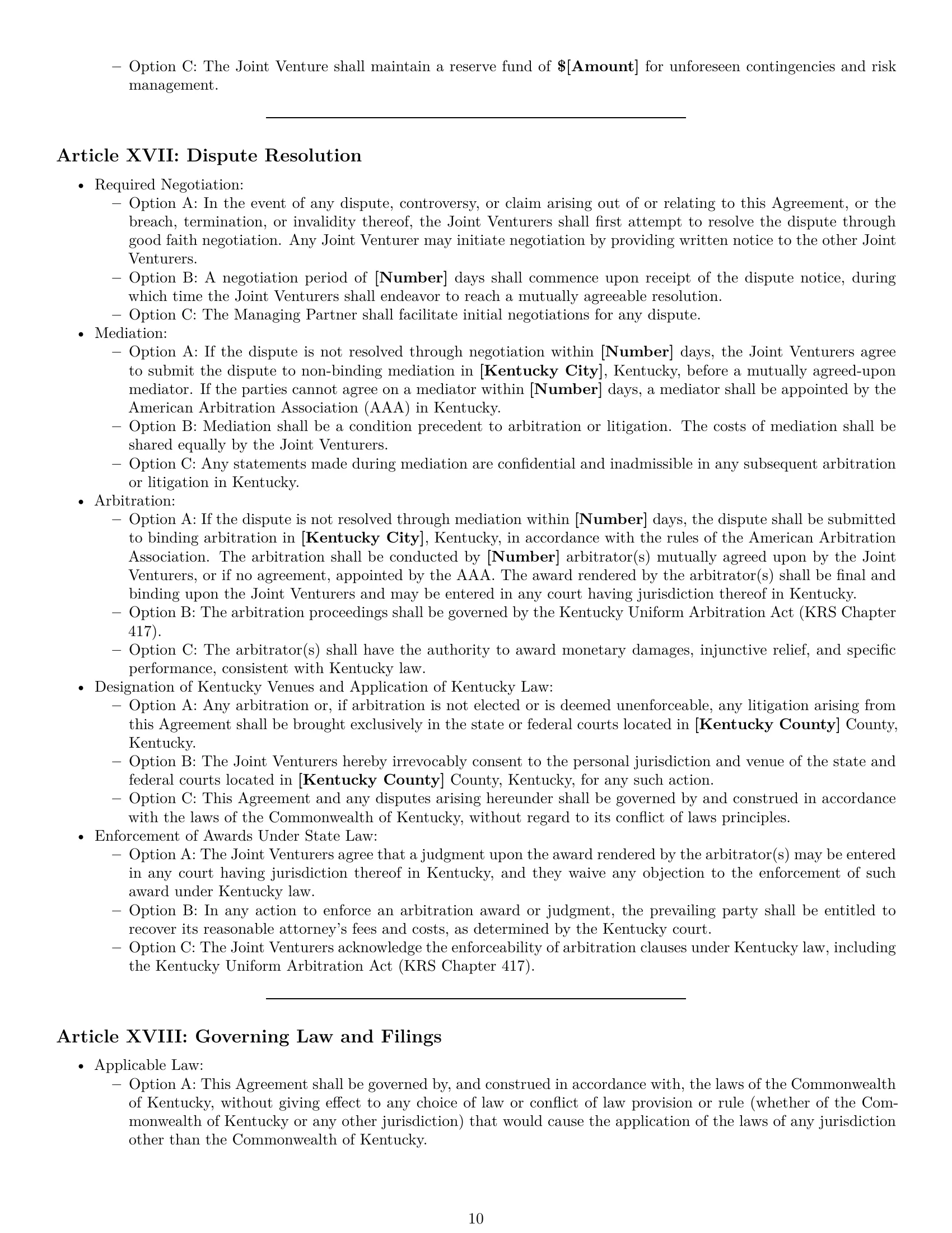 Preview page 10 of Pro Kentucky joint venture agreement template