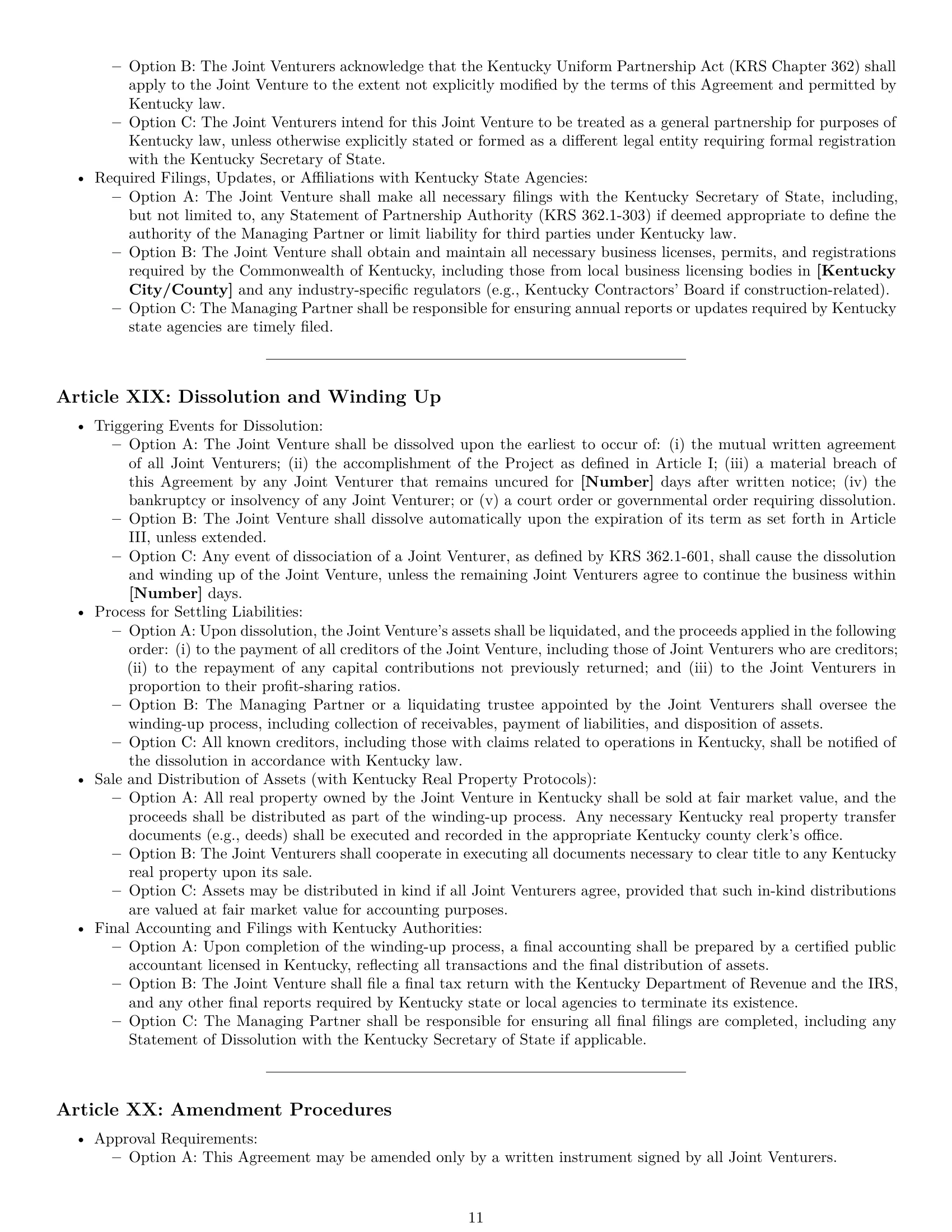 Preview page 11 of Pro Kentucky joint venture agreement template