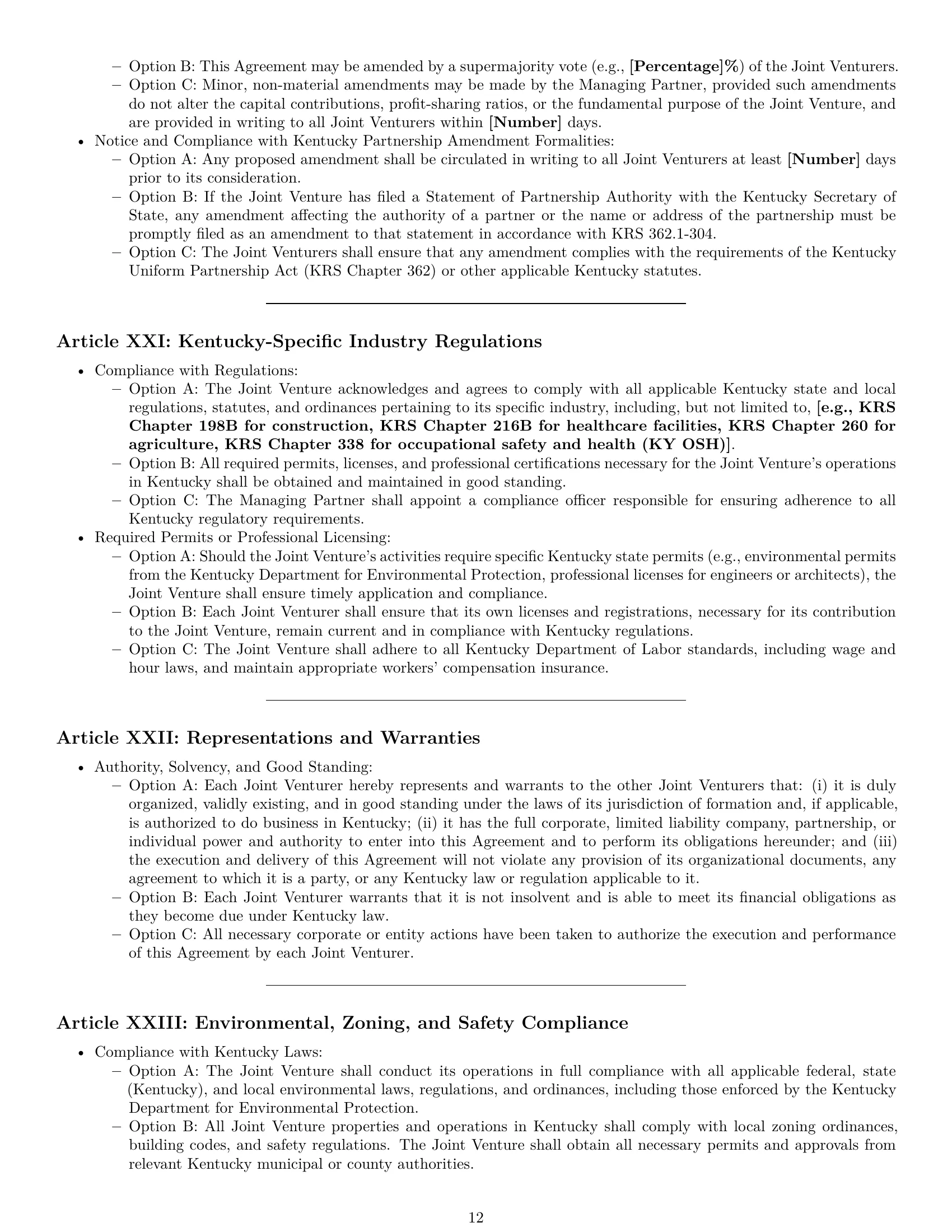 Preview page 12 of Pro Kentucky joint venture agreement template