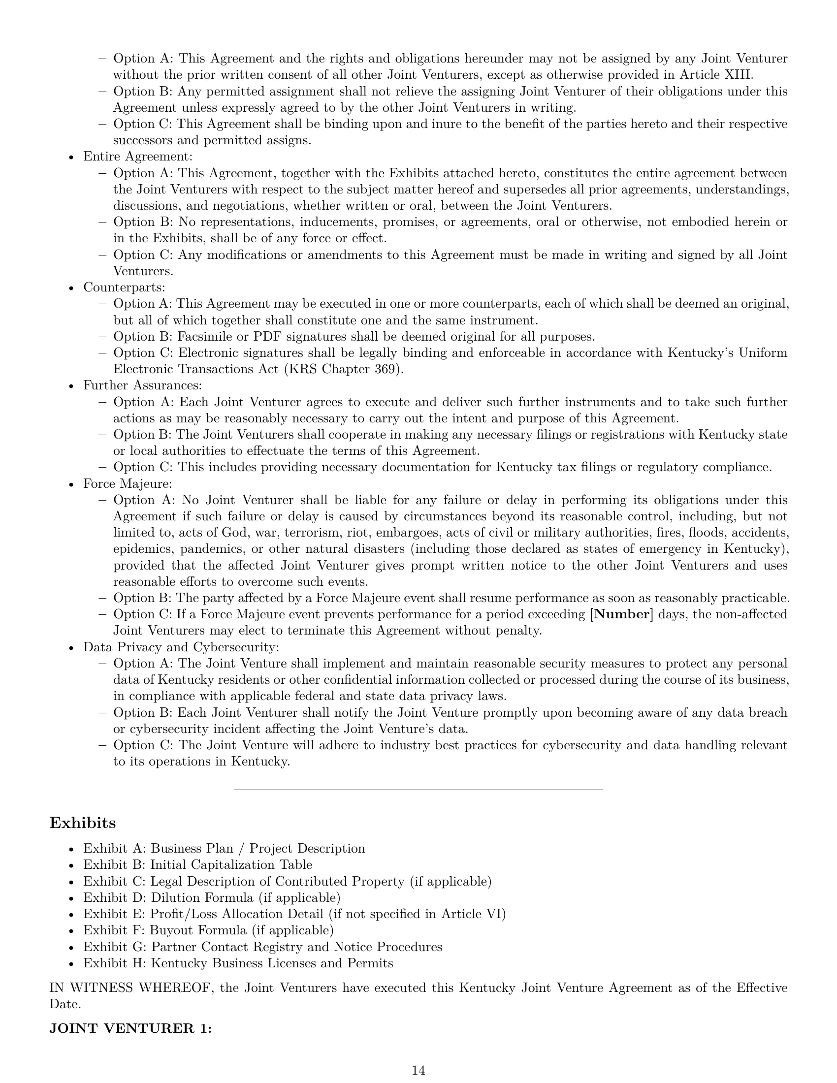 Preview page 14 of Pro Kentucky joint venture agreement template