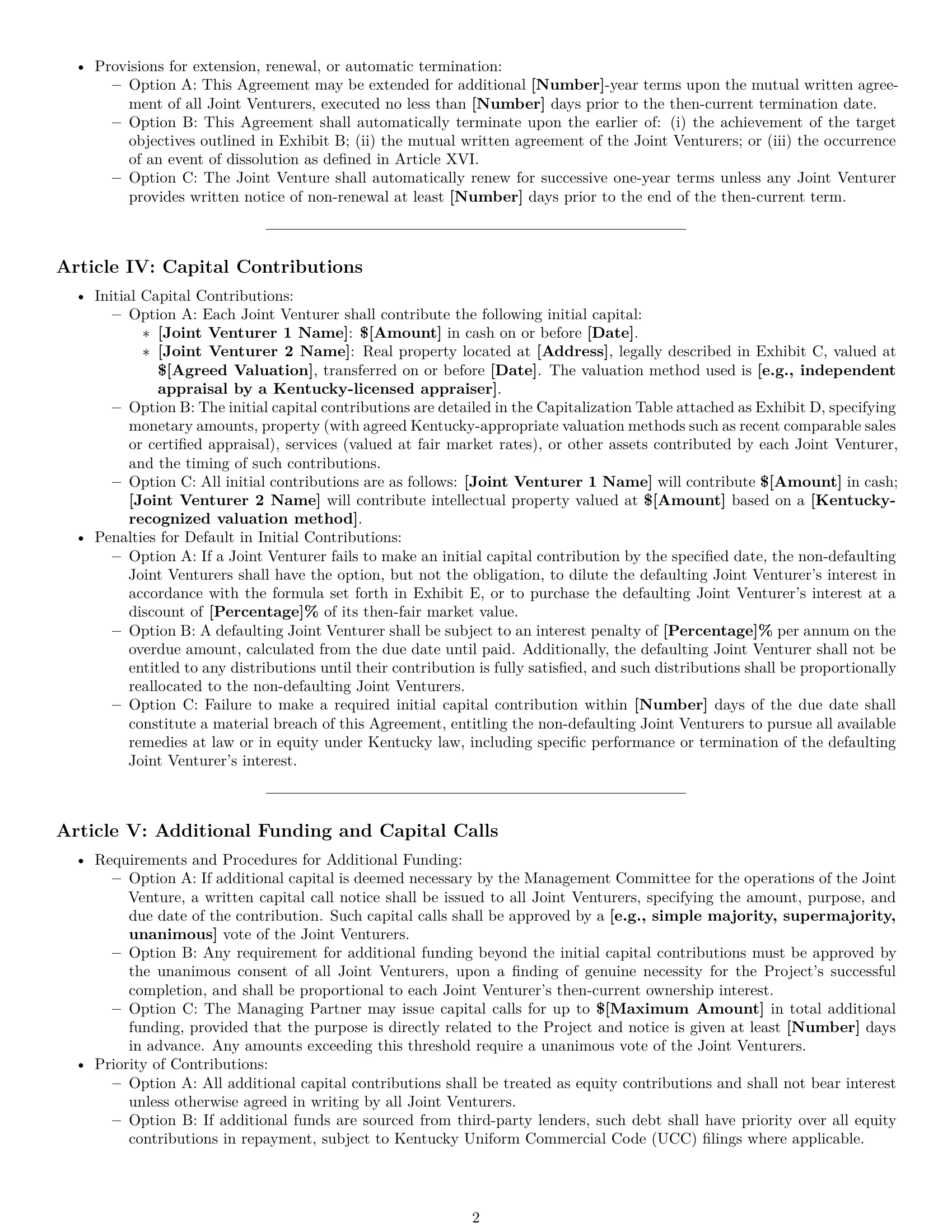 Preview page 2 of Pro Kentucky joint venture agreement template