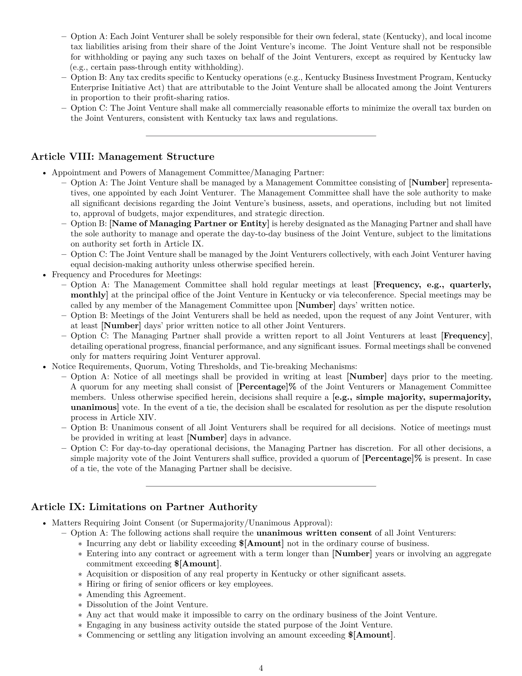 Preview page 4 of Pro Kentucky joint venture agreement template