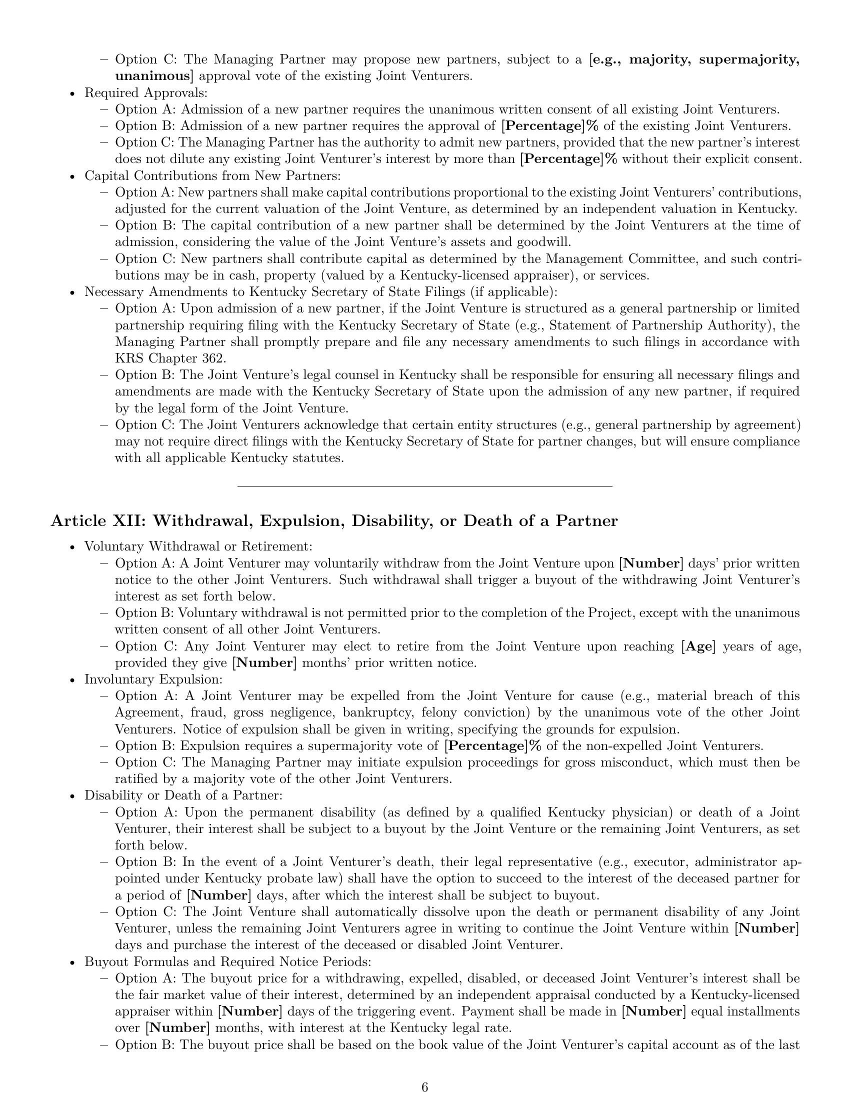 Preview page 6 of Pro Kentucky joint venture agreement template