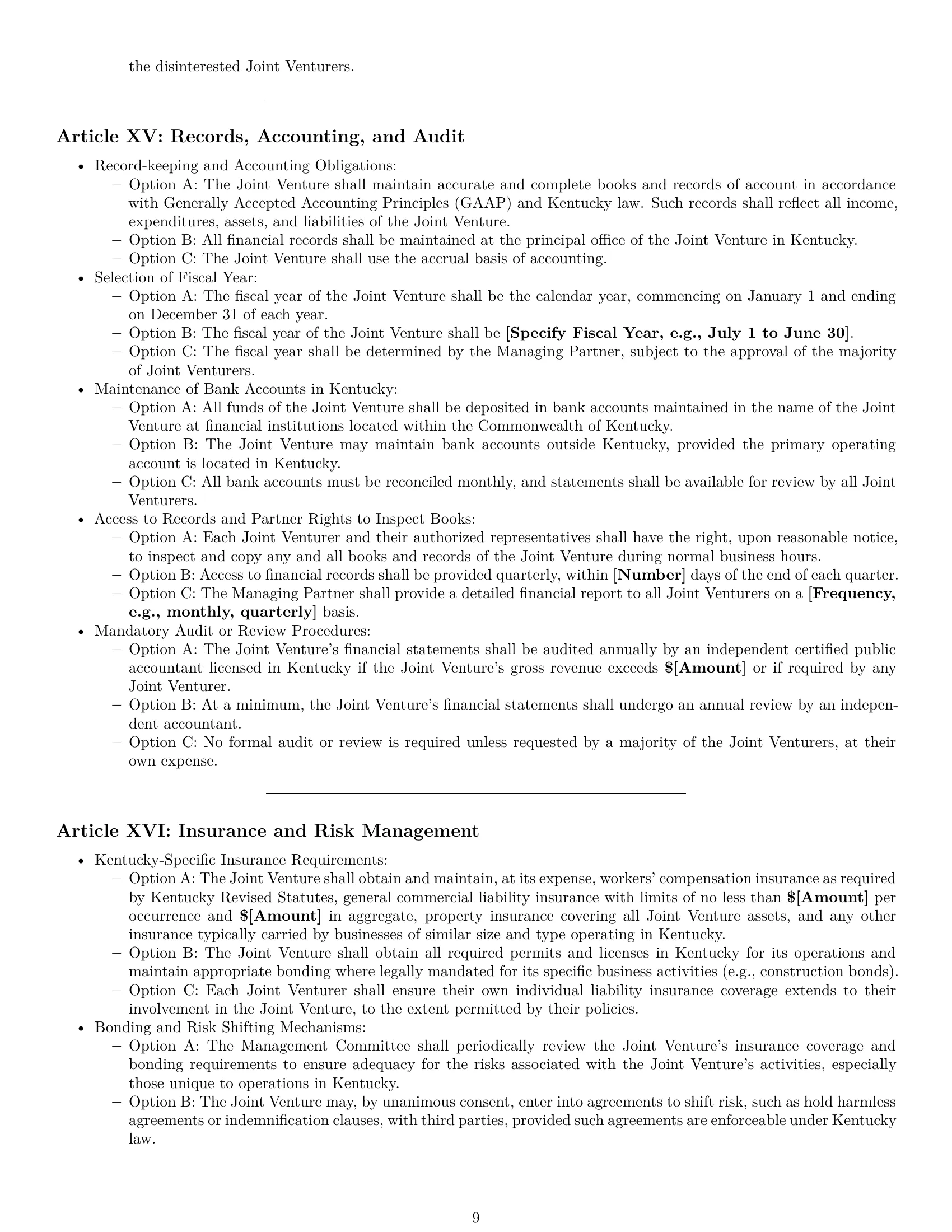 Preview page 9 of Pro Kentucky joint venture agreement template