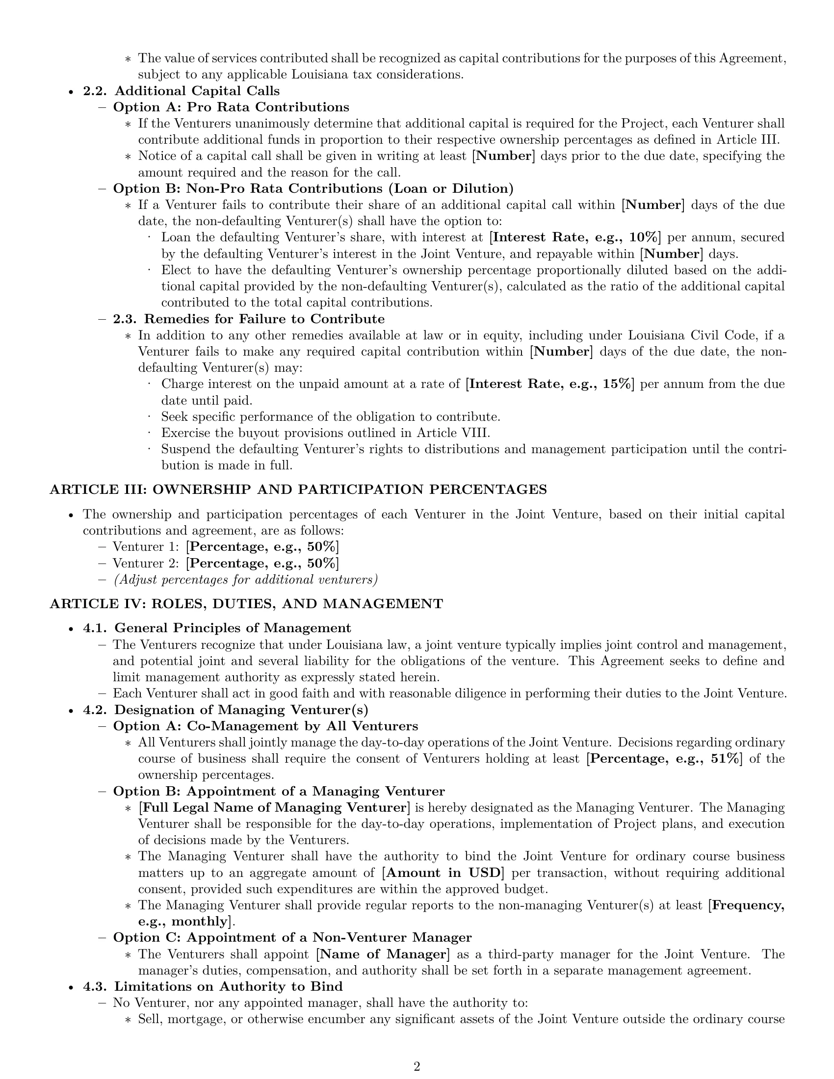 Preview page 2 of Pro Louisiana joint venture agreement template