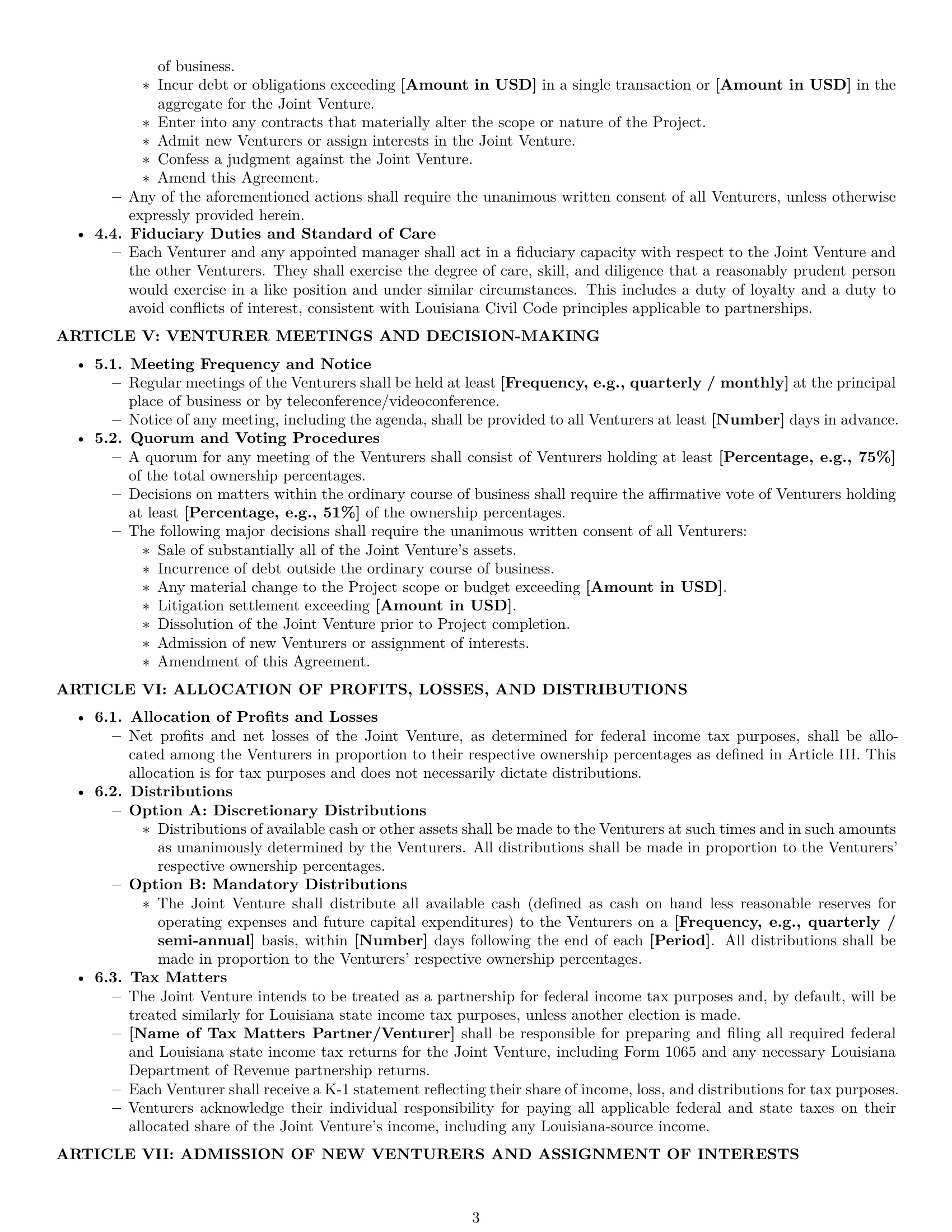 Preview page 3 of Pro Louisiana joint venture agreement template