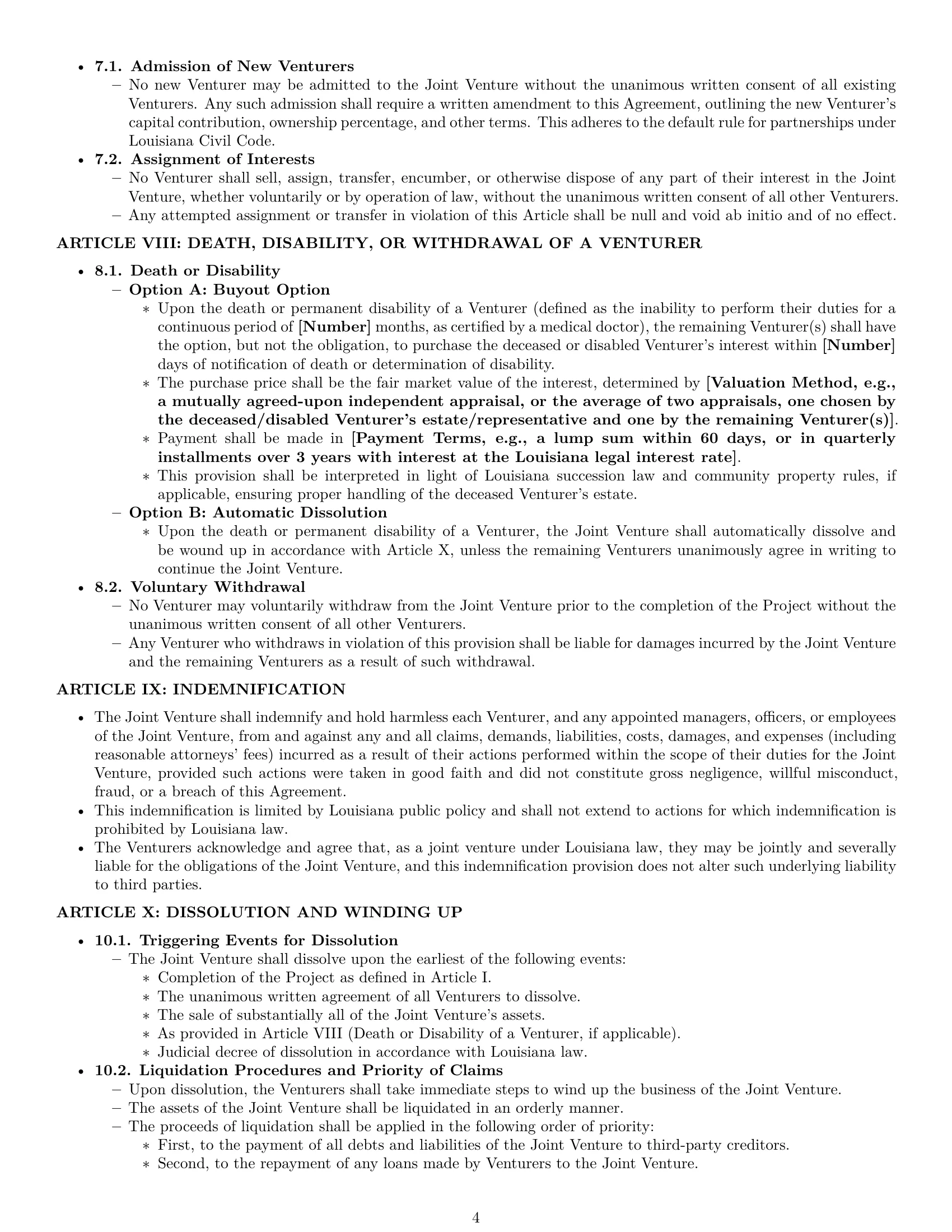 Preview page 4 of Pro Louisiana joint venture agreement template