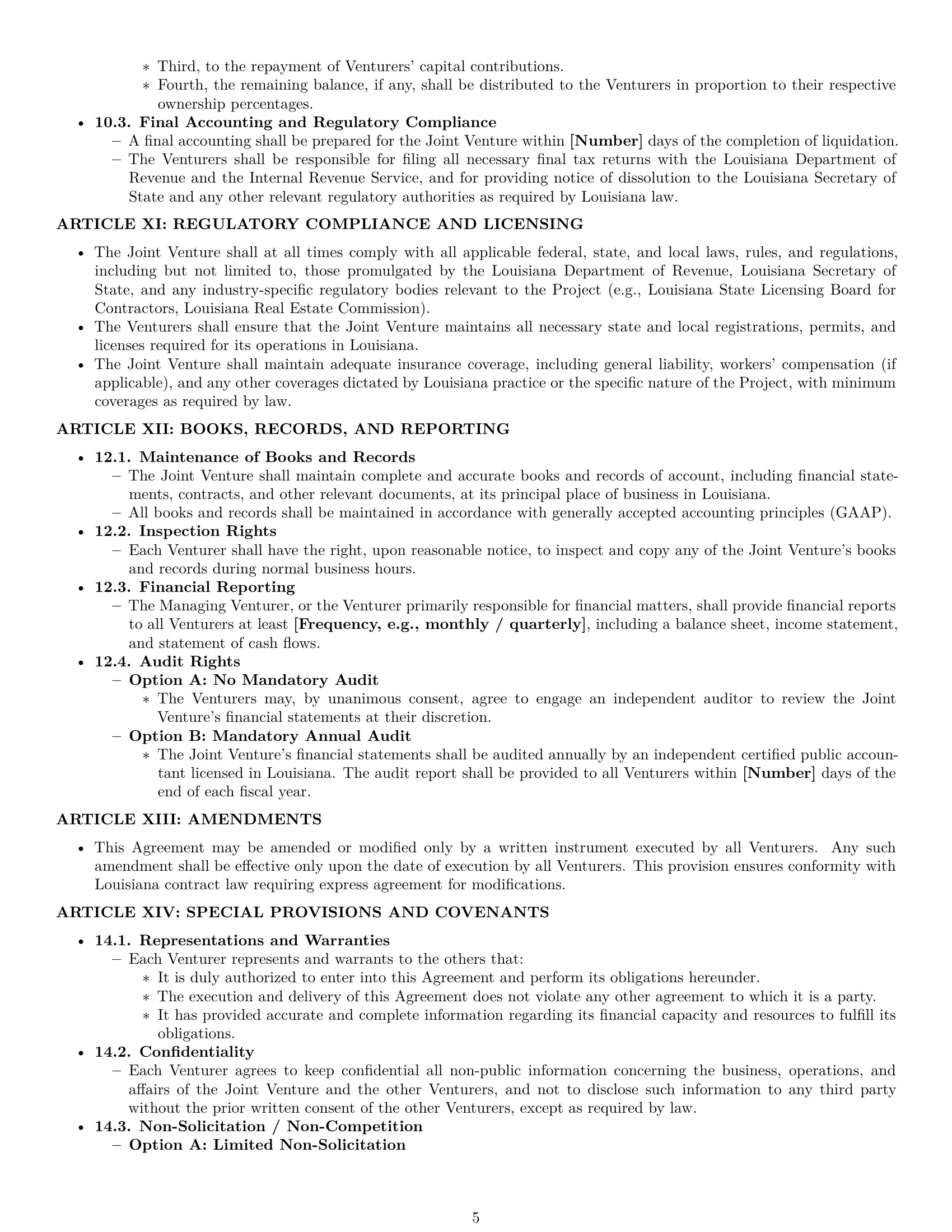 Preview page 5 of Pro Louisiana joint venture agreement template
