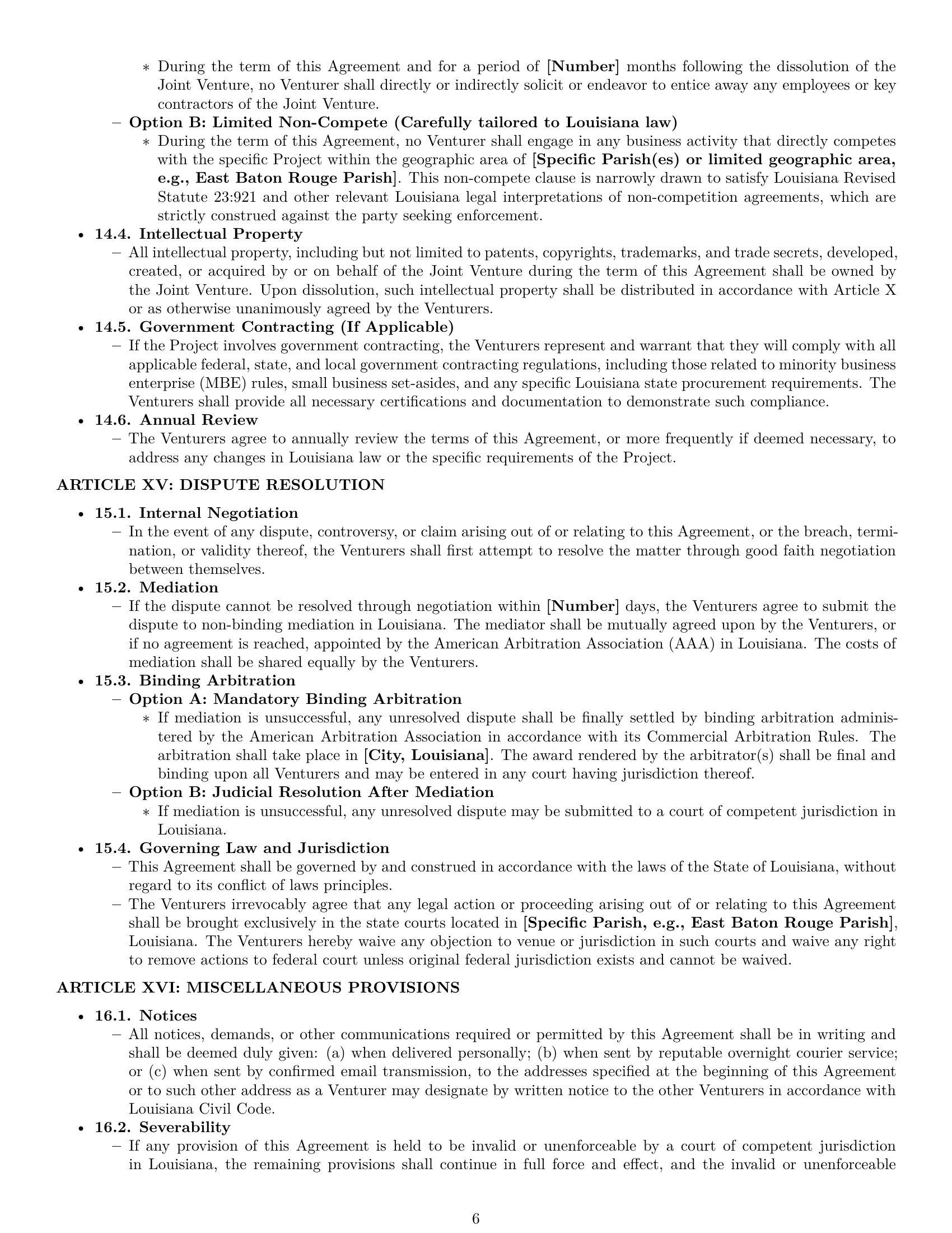 Preview page 6 of Pro Louisiana joint venture agreement template