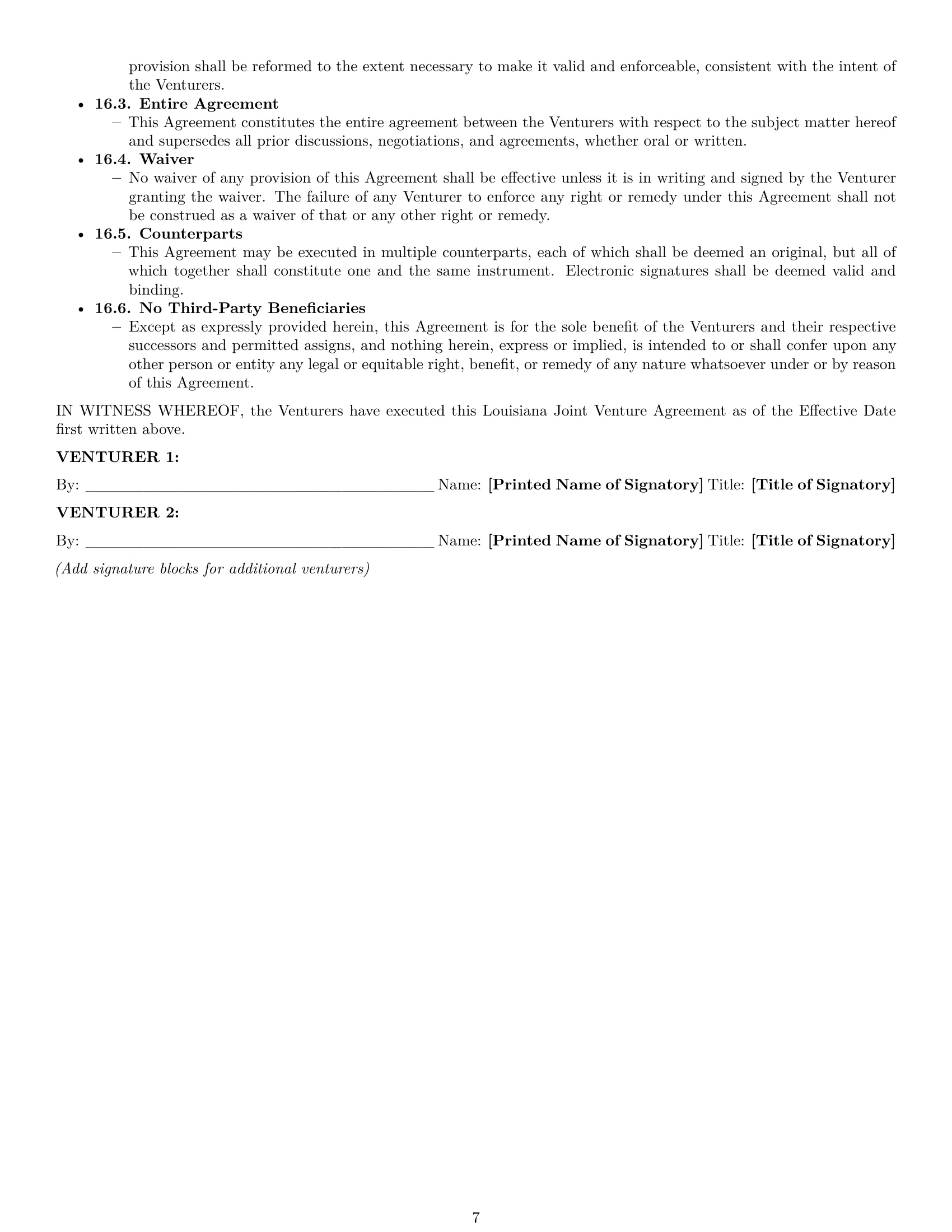 Preview page 7 of Pro Louisiana joint venture agreement template