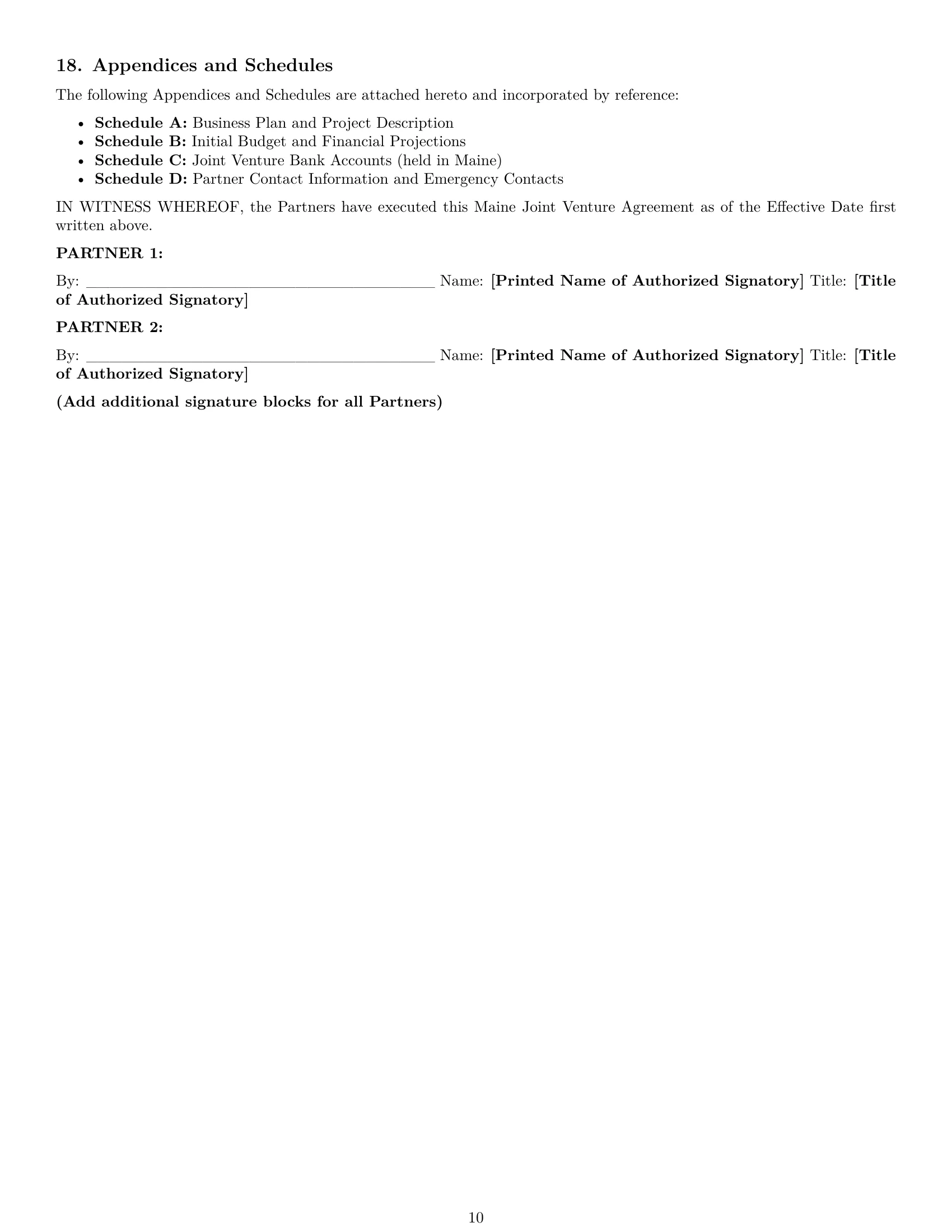 Preview page 10 of Pro Maine joint venture agreement template