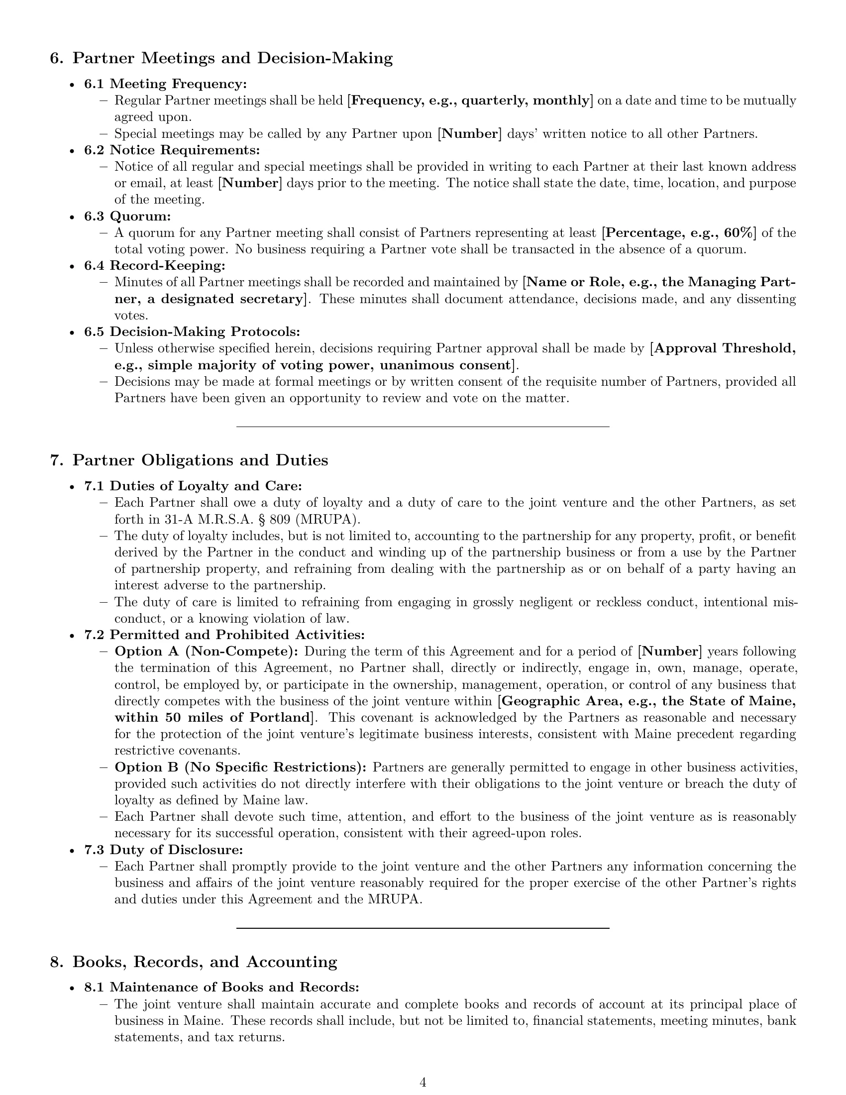 Preview page 4 of Pro Maine joint venture agreement template