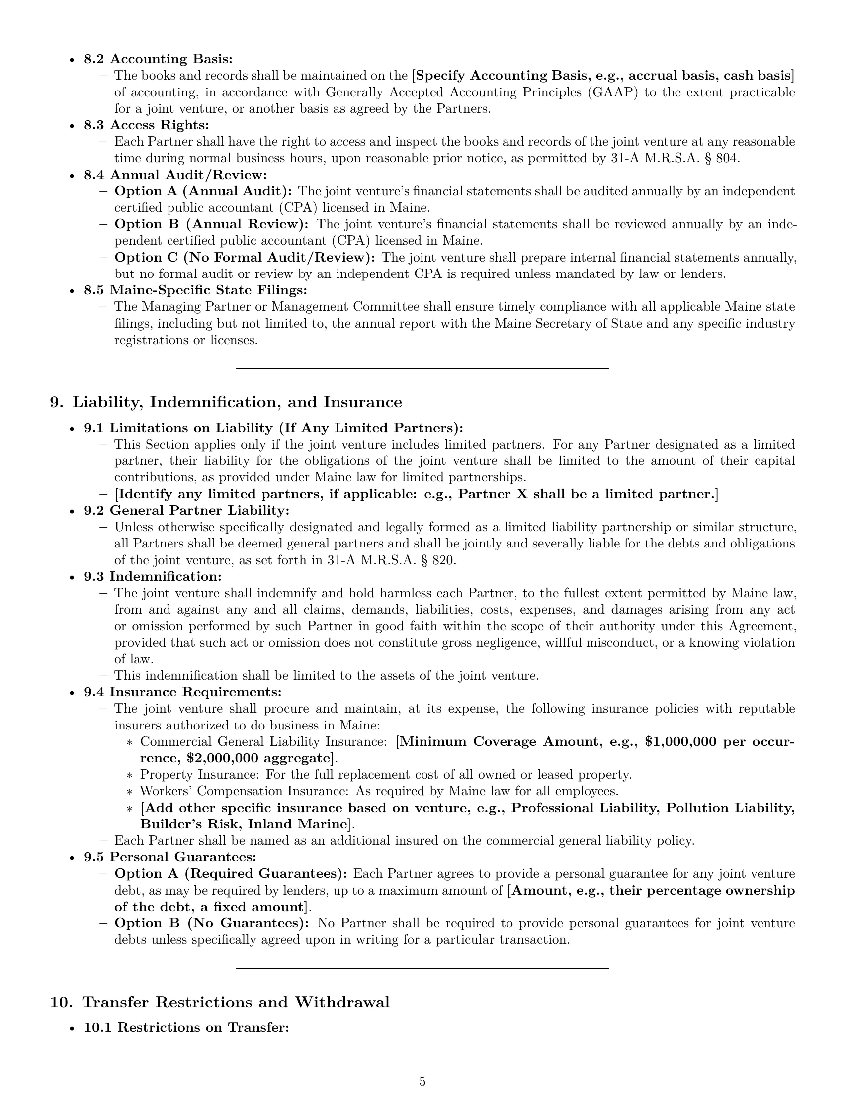 Preview page 5 of Pro Maine joint venture agreement template