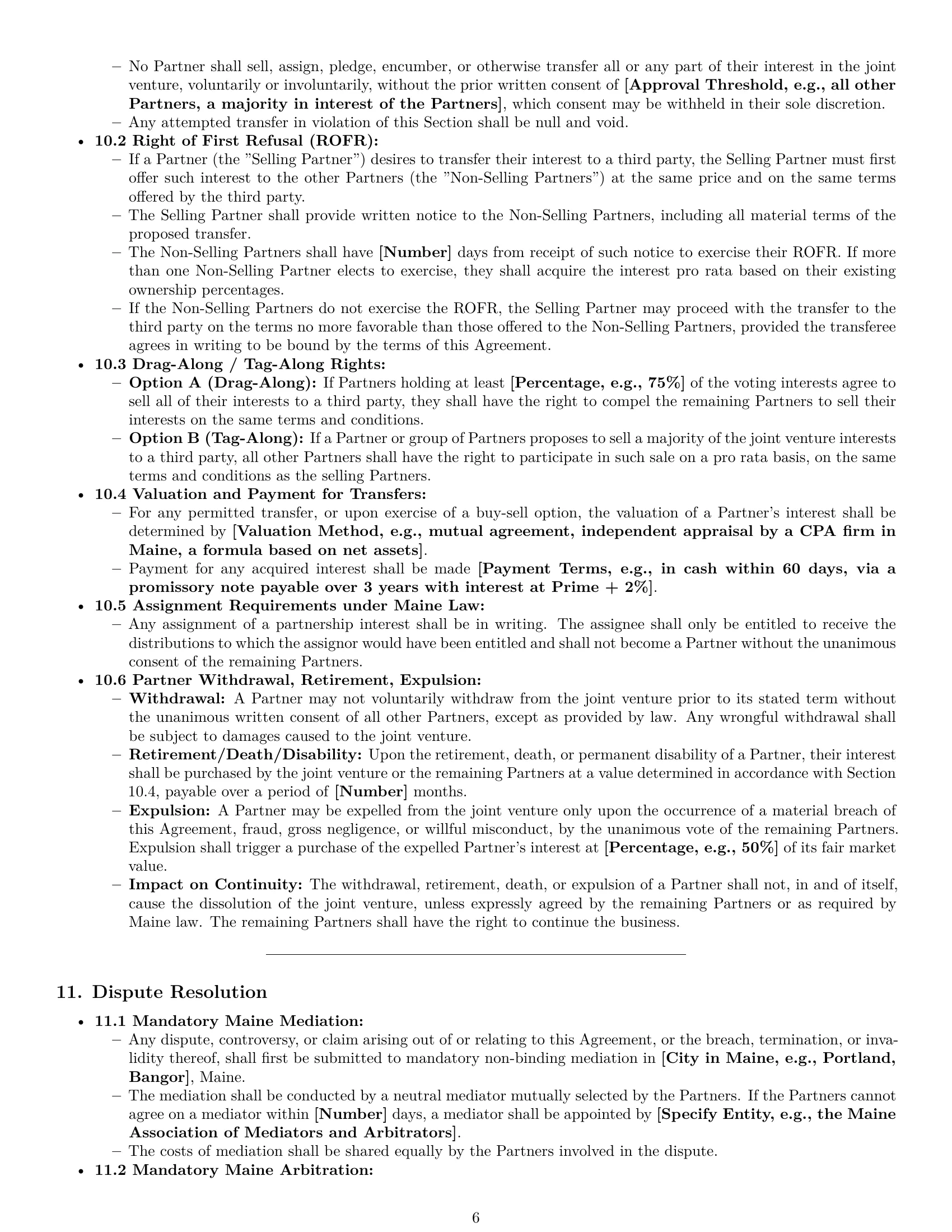 Preview page 6 of Pro Maine joint venture agreement template