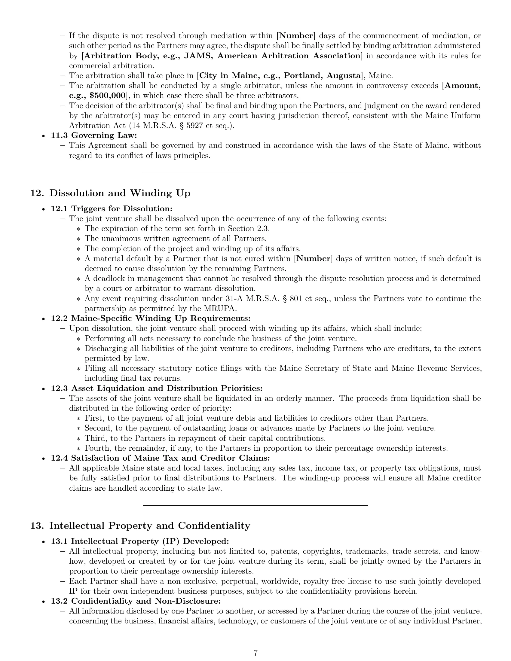 Preview page 7 of Pro Maine joint venture agreement template