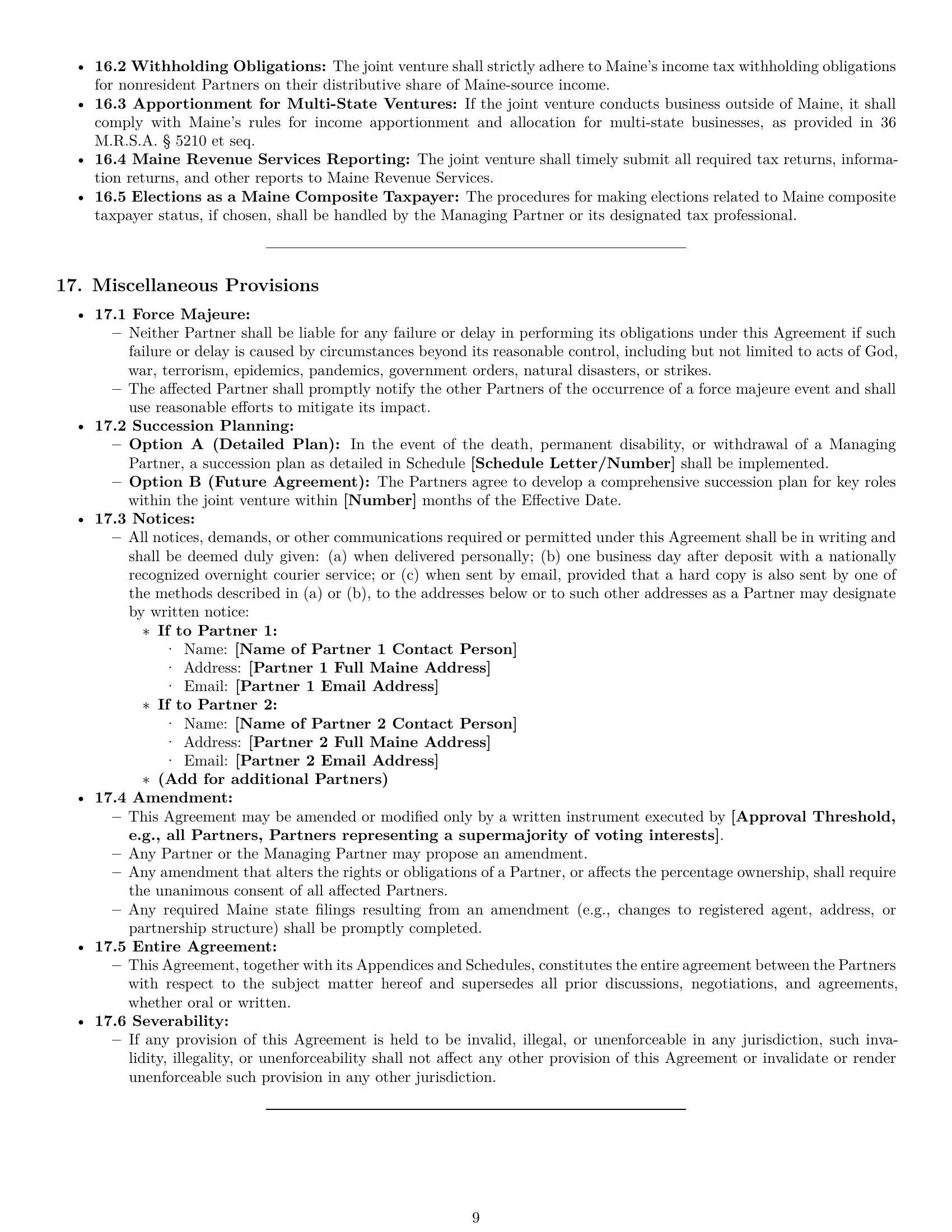 Preview page 9 of Pro Maine joint venture agreement template