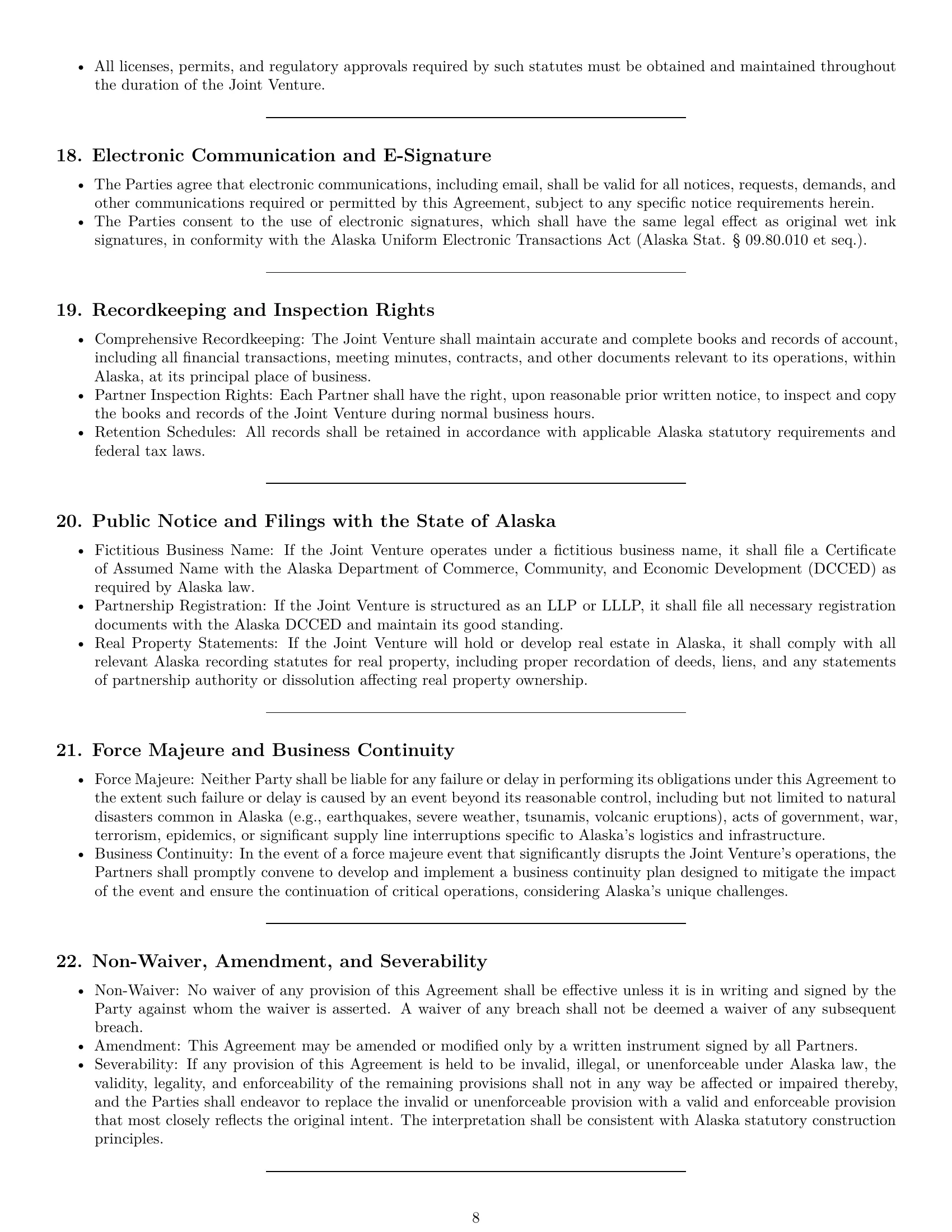 Preview page 8 of Pro Alaska joint venture agreement template