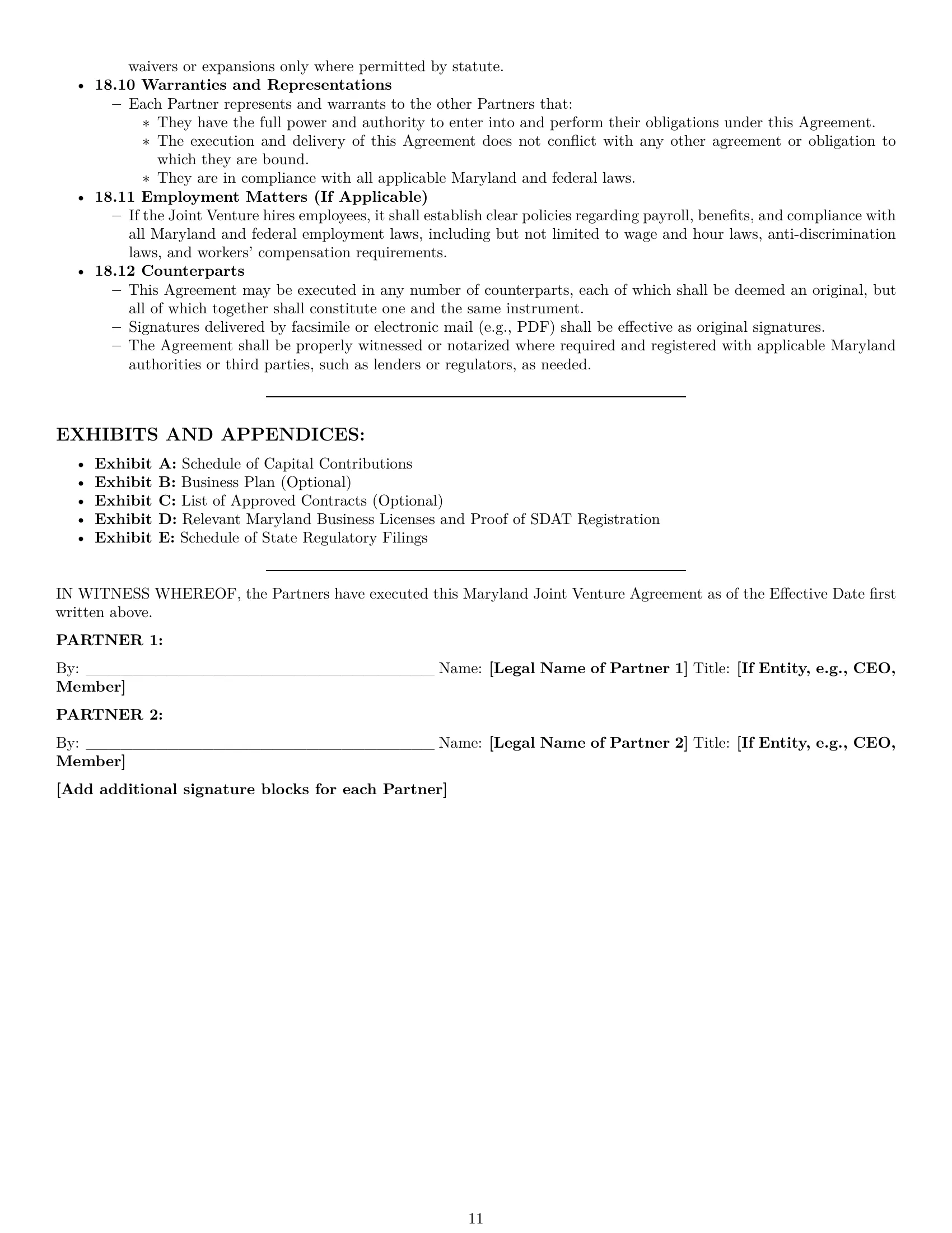 Preview page 11 of Pro Maryland joint venture agreement template
