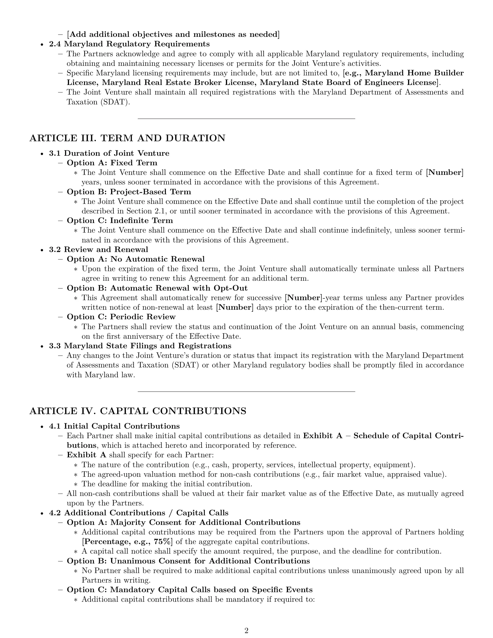 Preview page 2 of Pro Maryland joint venture agreement template