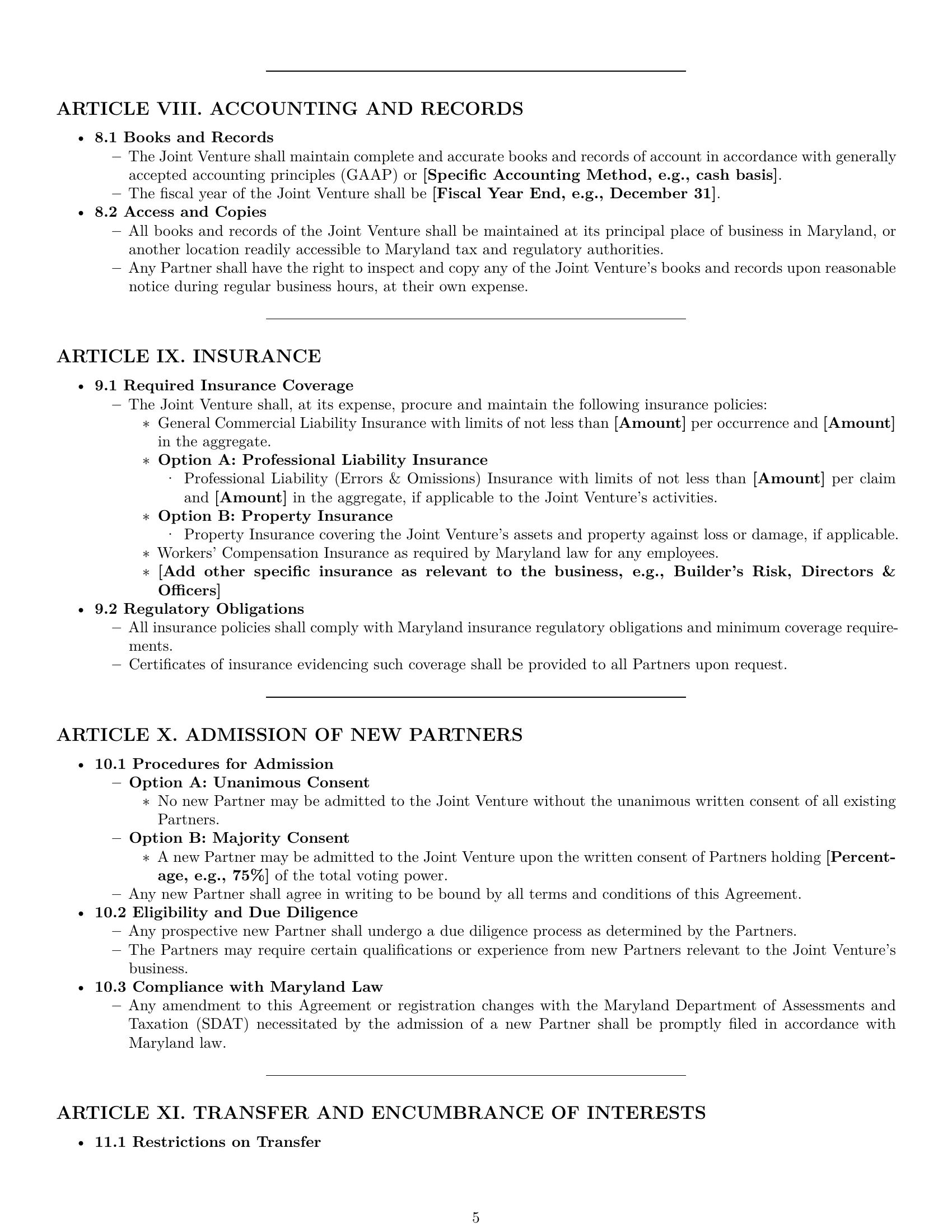 Preview page 5 of Pro Maryland joint venture agreement template