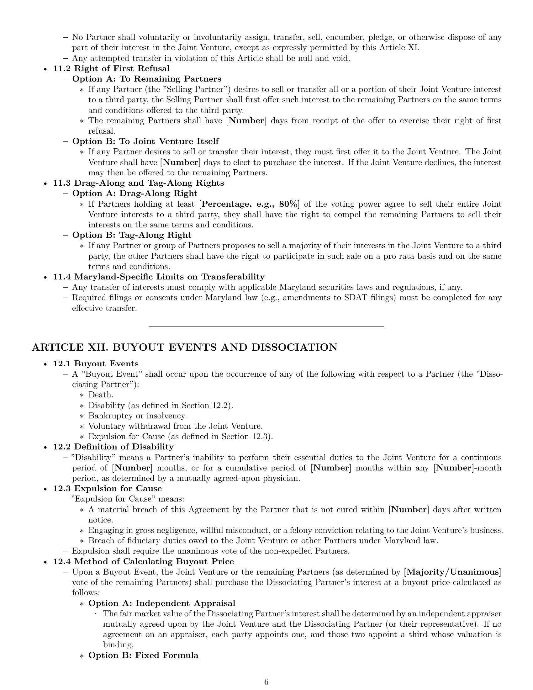 Preview page 6 of Pro Maryland joint venture agreement template