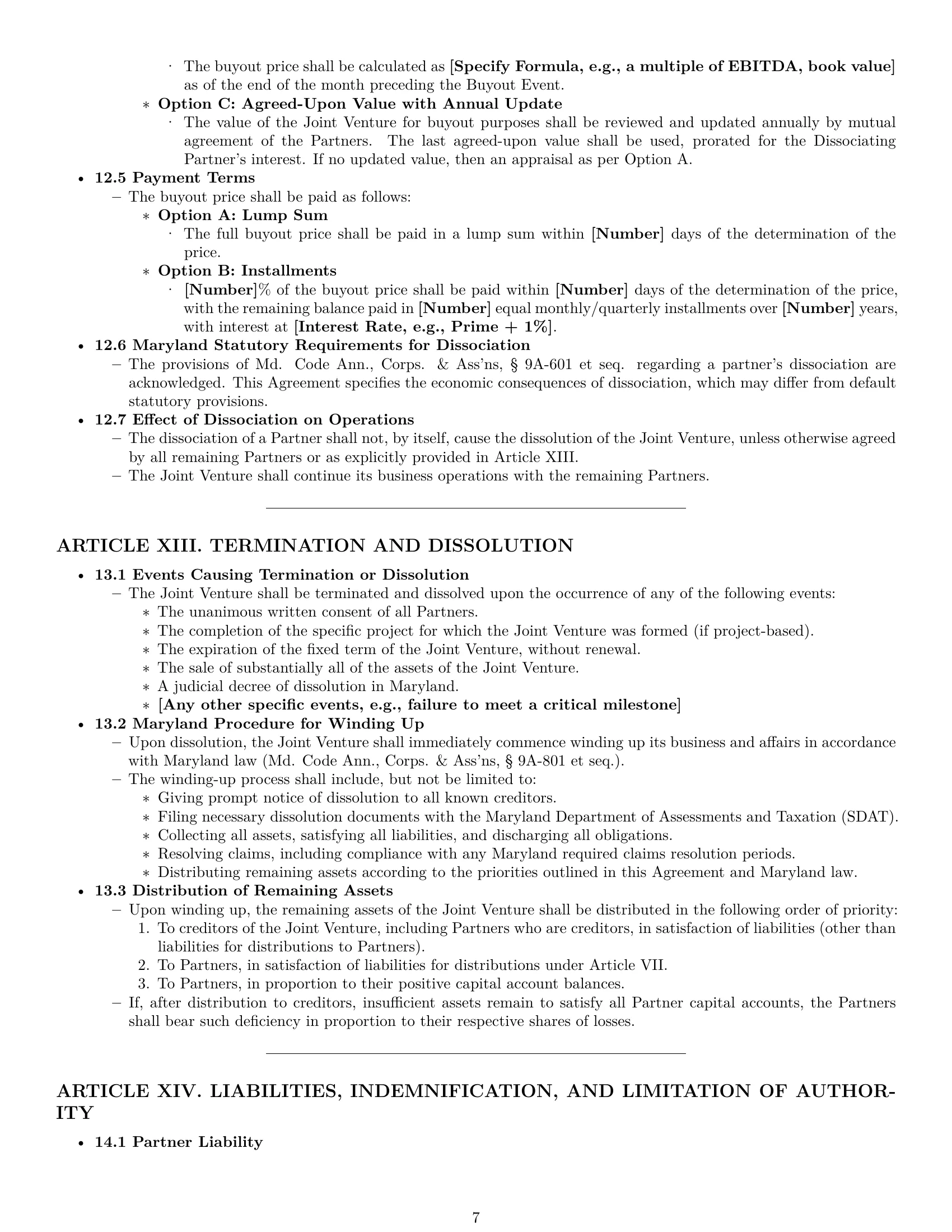 Preview page 7 of Pro Maryland joint venture agreement template